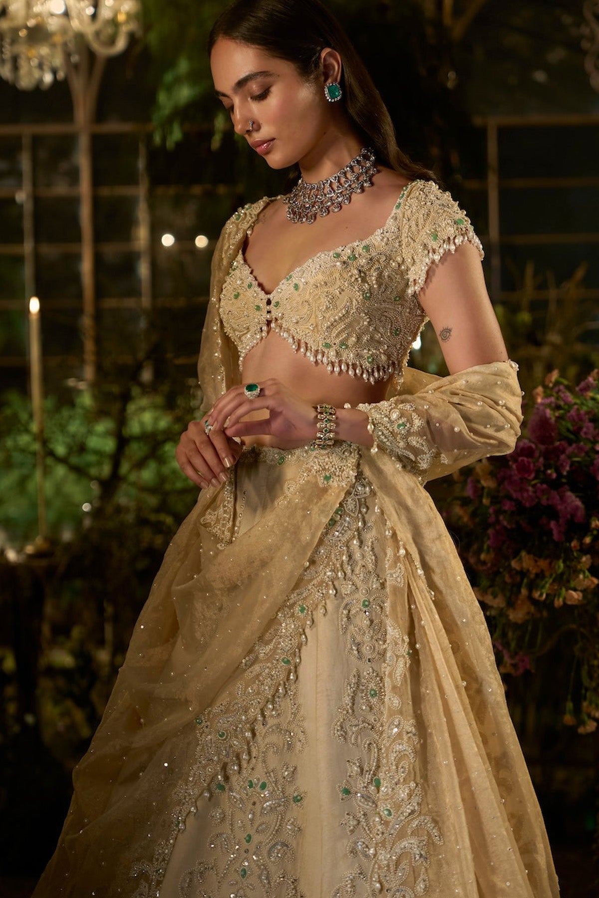 Light Gold Pearl Lehenga Set