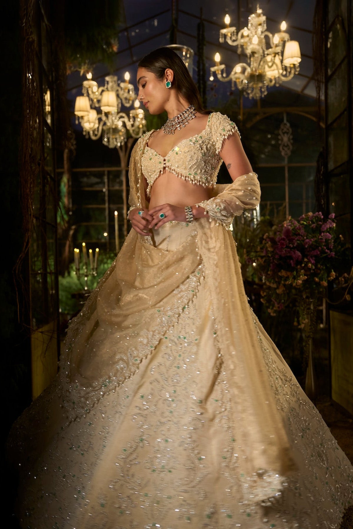 Light Gold Pearl Lehenga Set