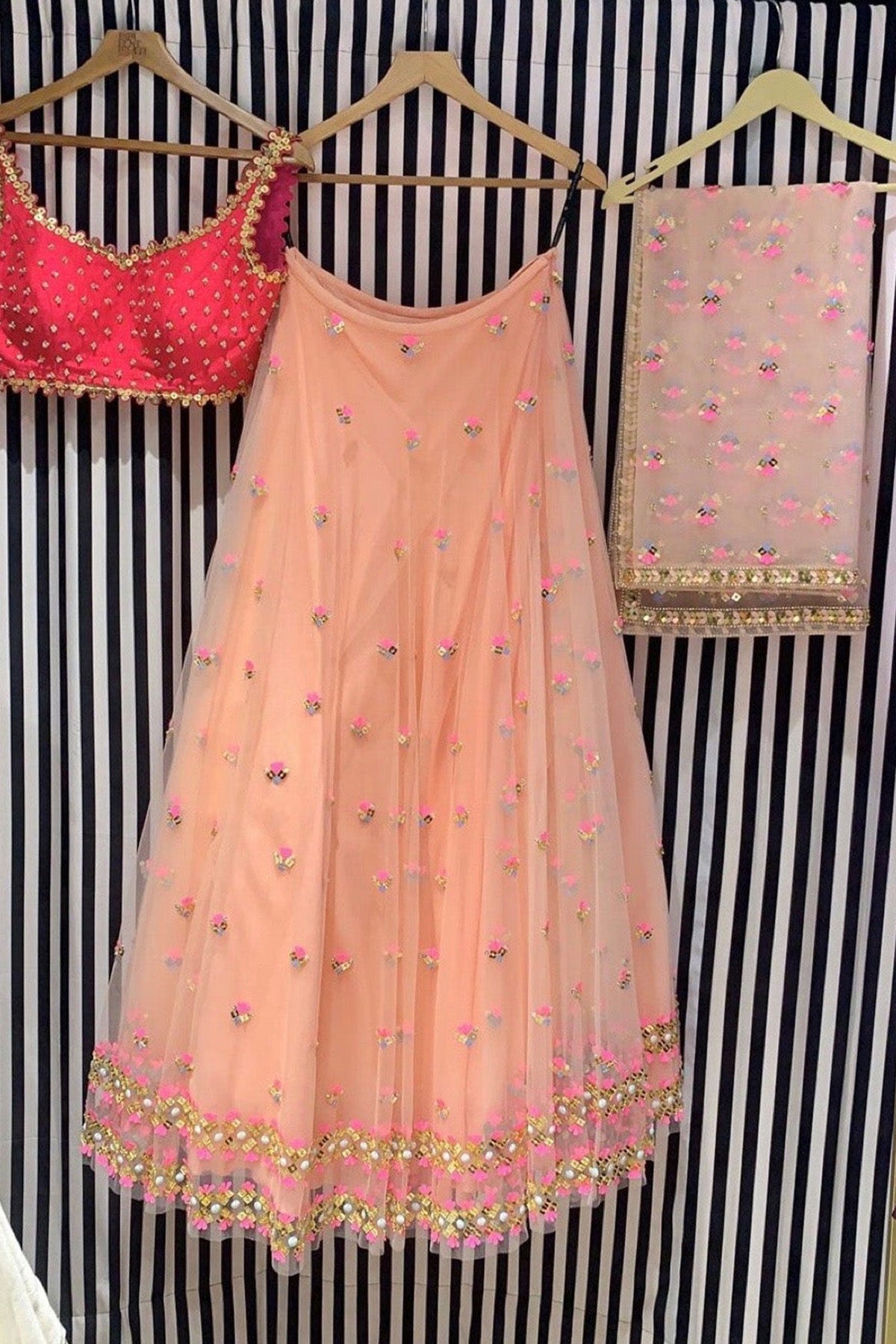 Papa Don't Preach Bespoke Coral Lehenga - Ready To Ship