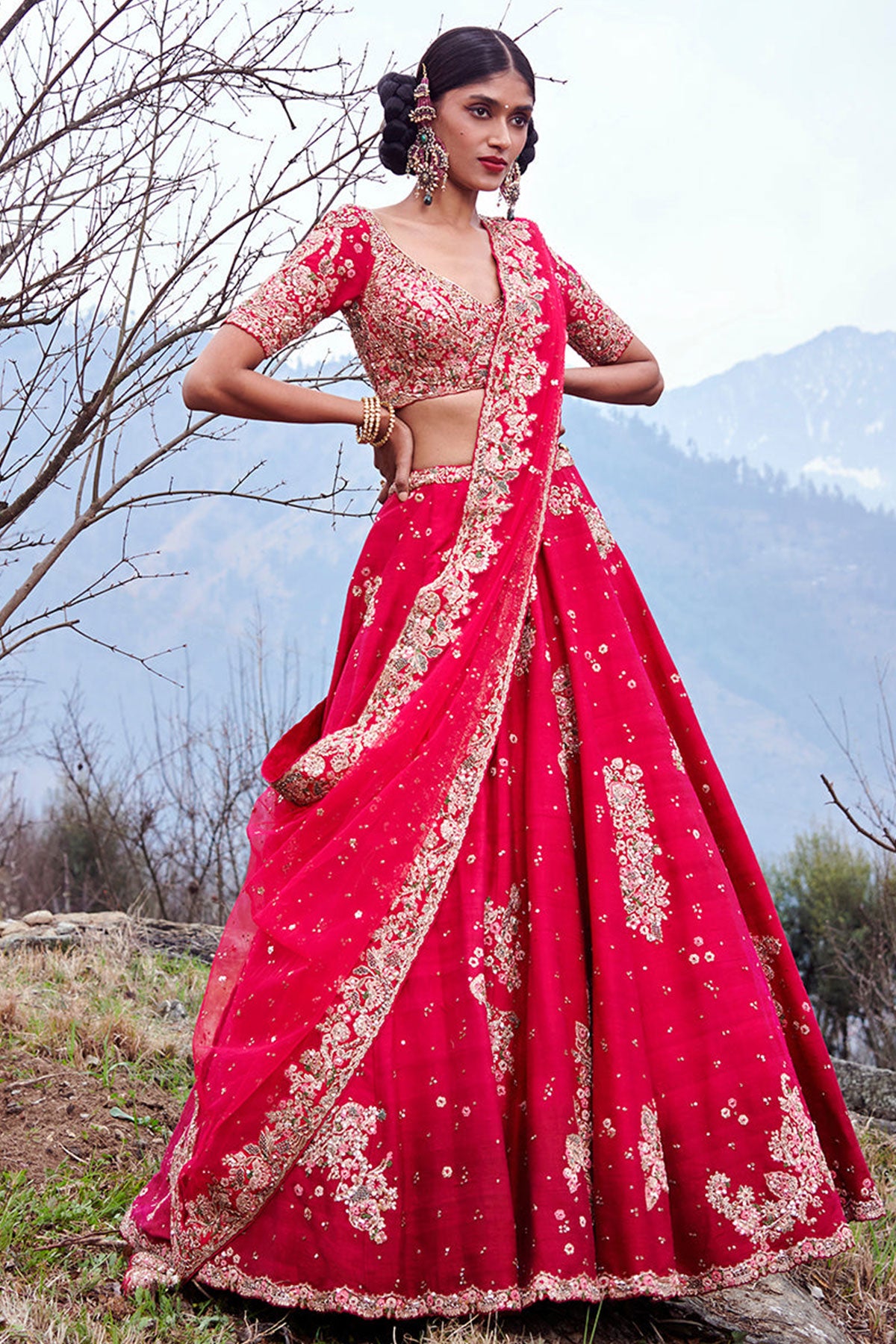 "Prussion" Raw Silk Lehenga Set