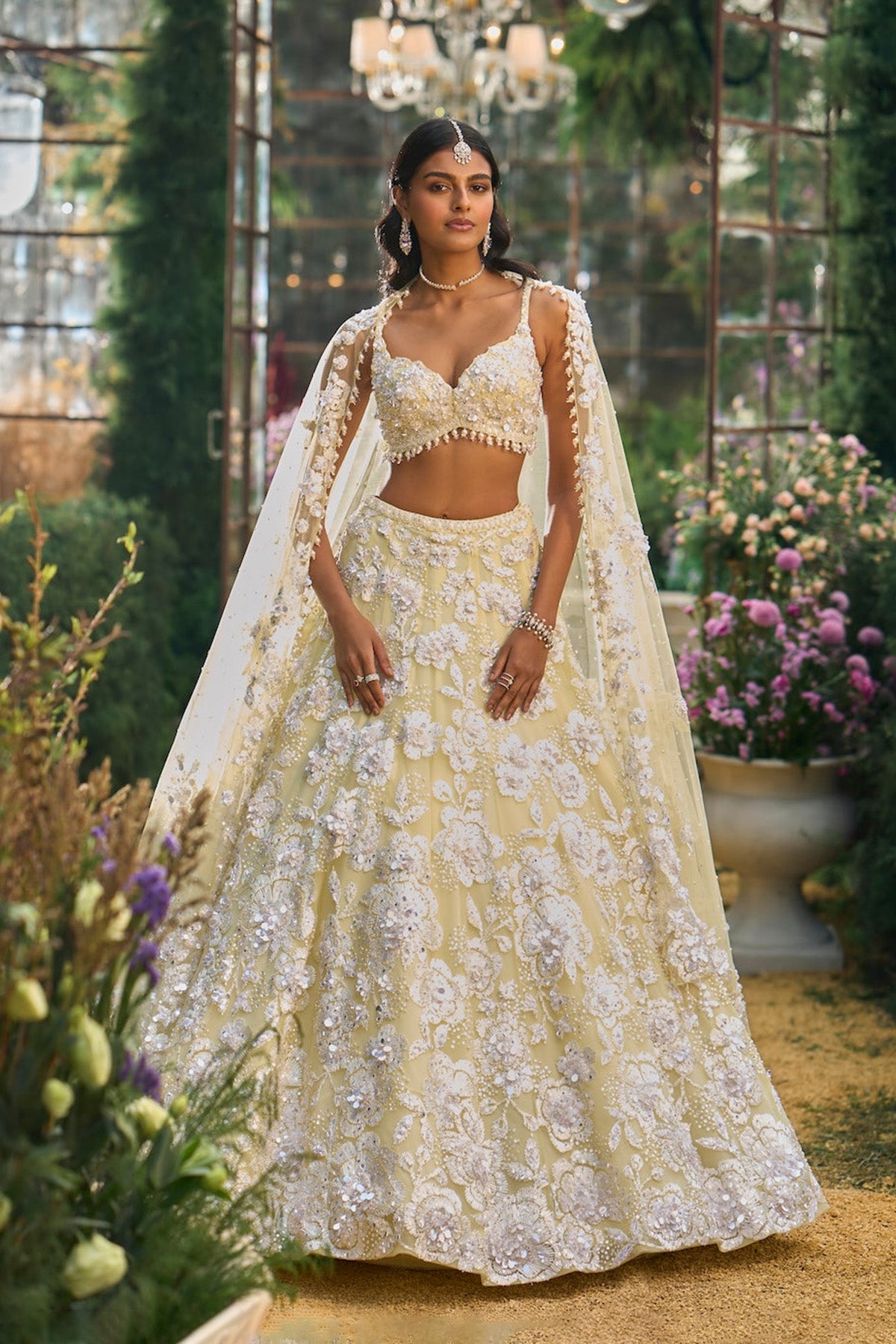 Lime Yellow Floral Lehenga Set