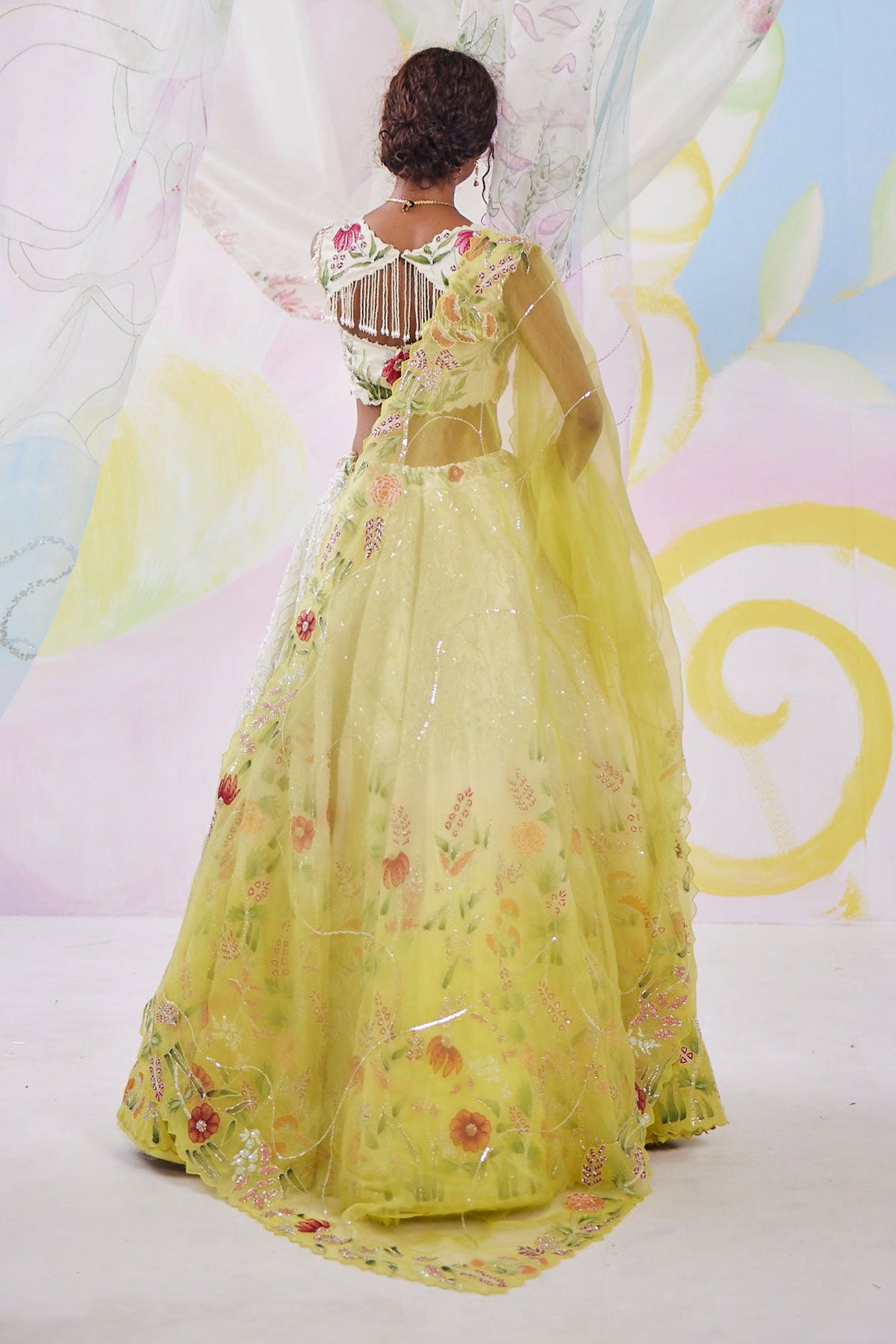 Mimosa Ivory Yellow Handpainted Lehenga Set