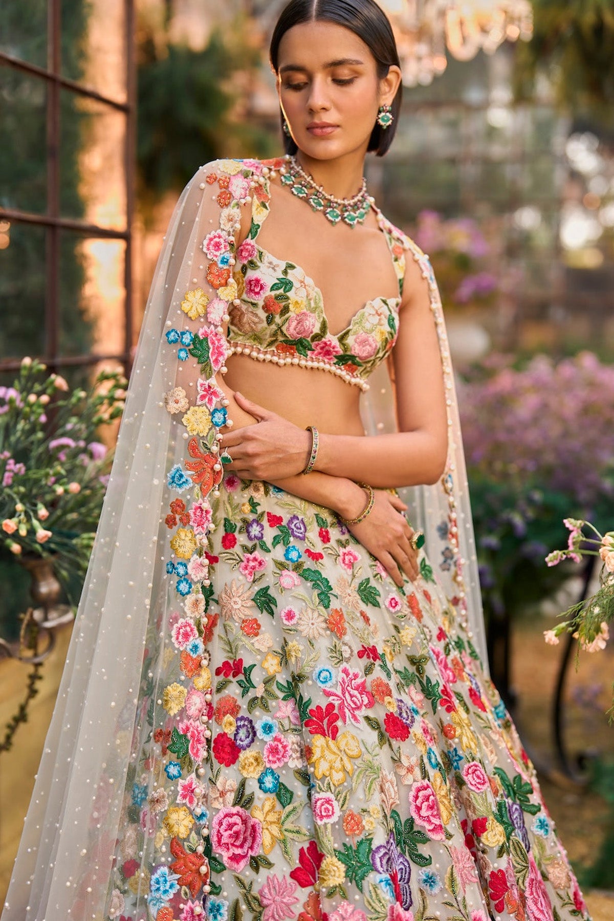 Multi-Coloured Floral Lehenga Set