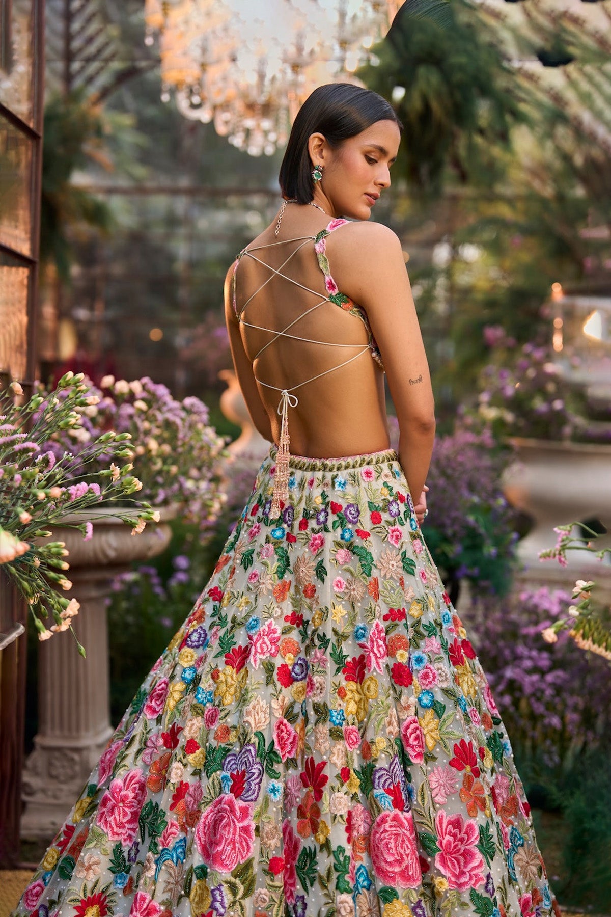 Multi-Coloured Floral Lehenga Set