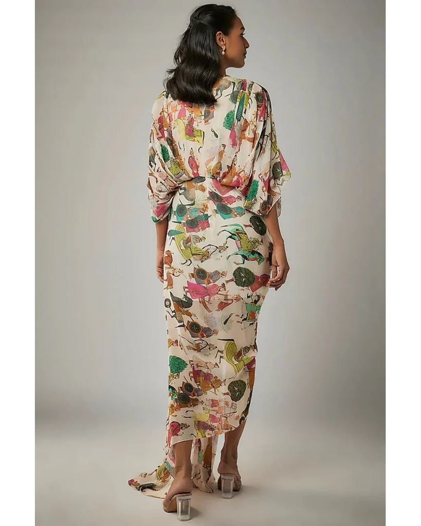 Ivory Printed Drape Dress