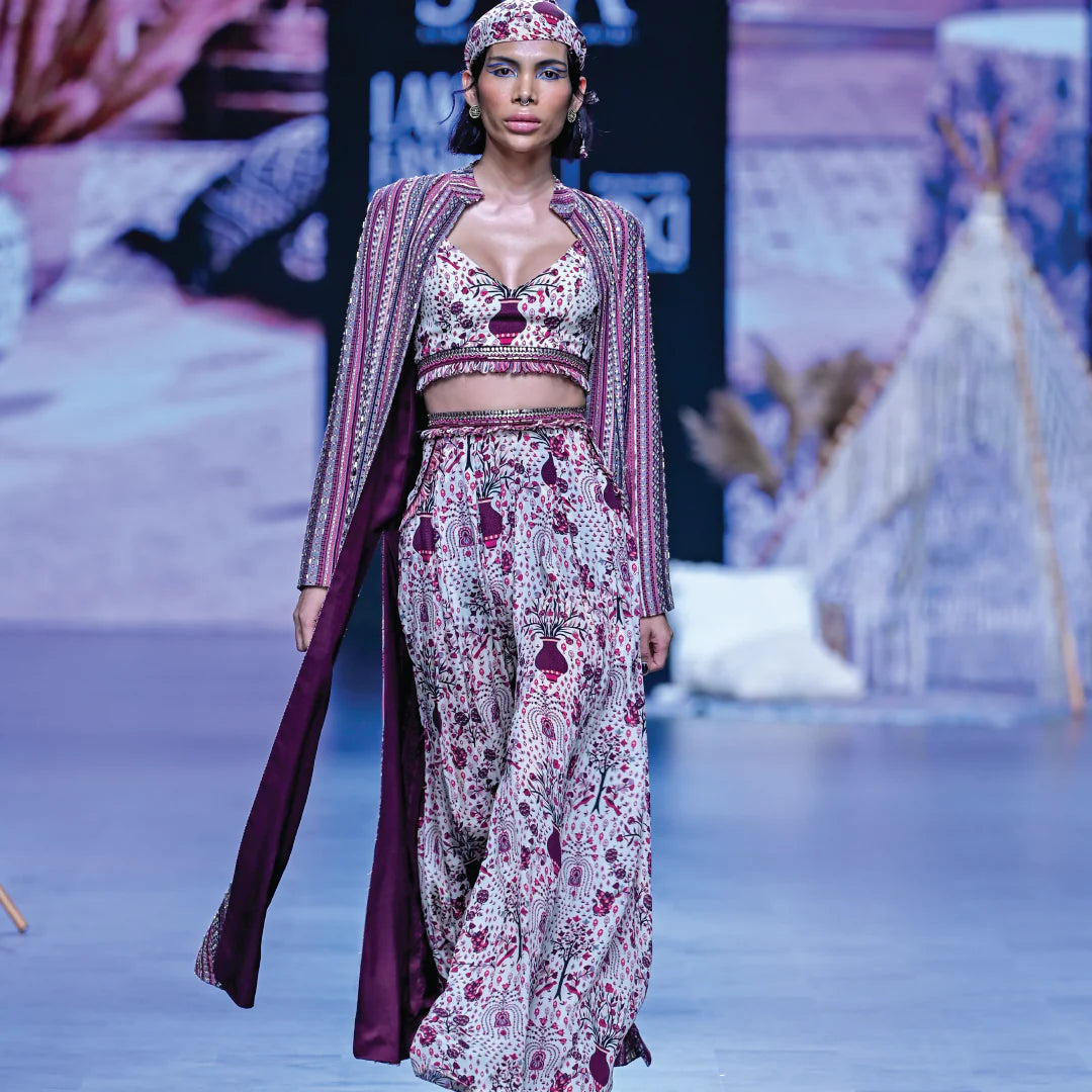 MERLOT BOHO STRIPE EMBELLISHED CAPE SET