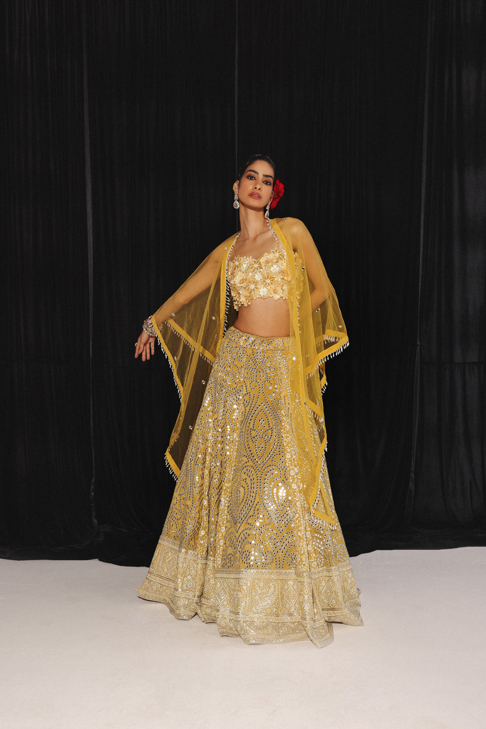 CHIKANKARI MIRRORWORK BOX PLEAT LEHENGA SET