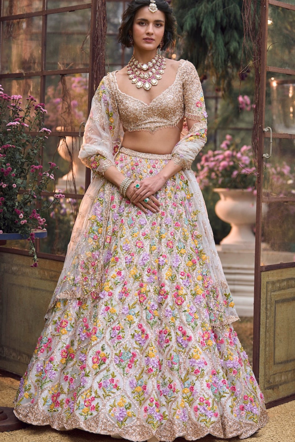 Multi-Coloured Floral Lehenga Set