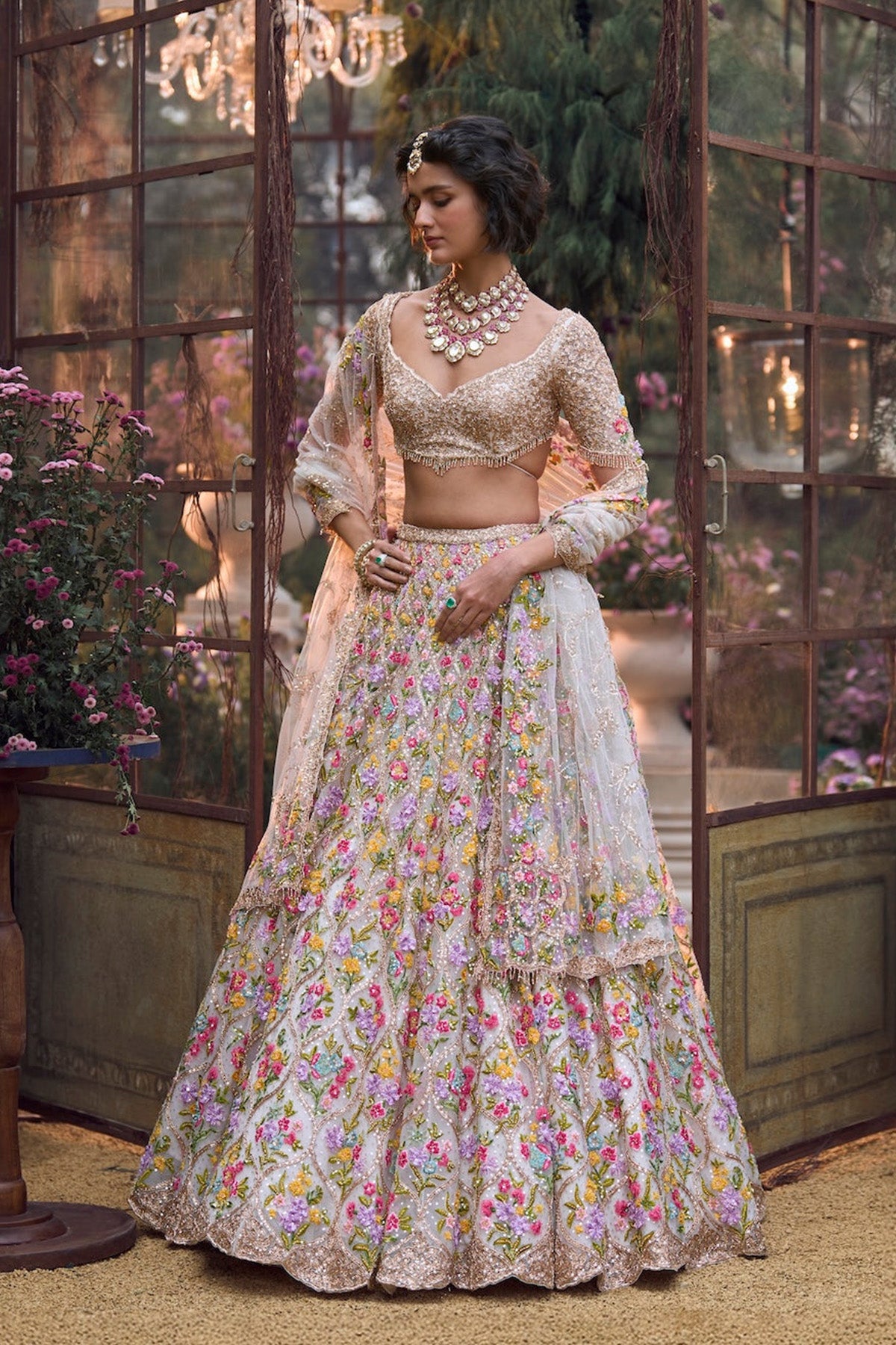 Multi-Coloured Floral Lehenga Set