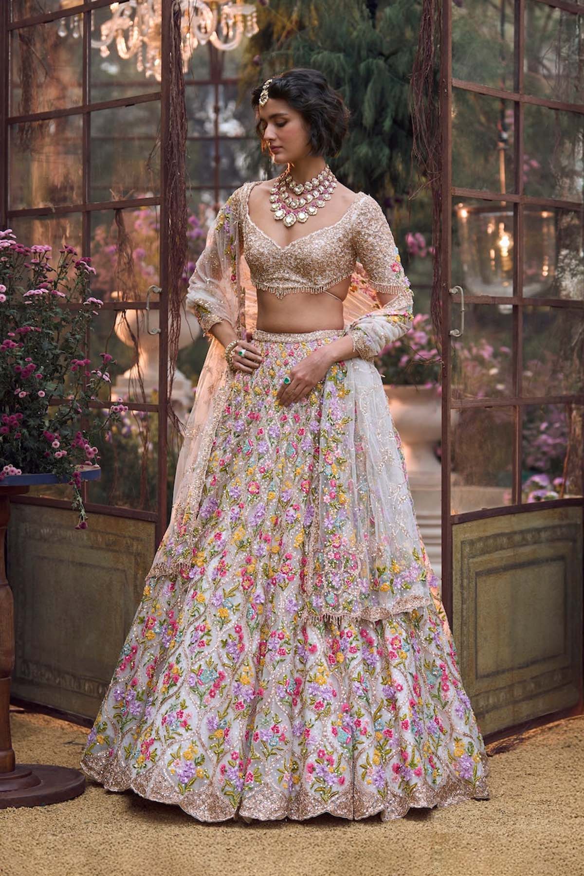Multi-Coloured Floral Lehenga Set