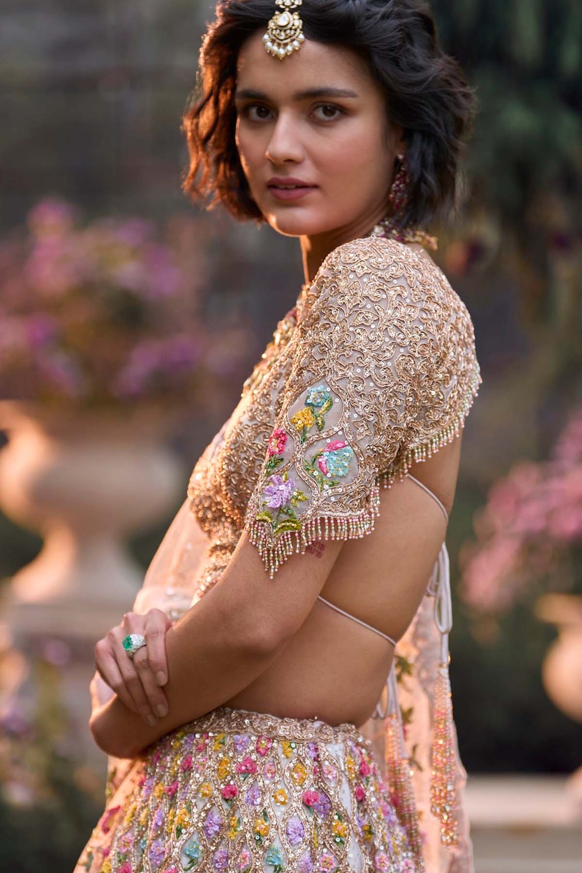 Multi-Coloured Floral Lehenga Set