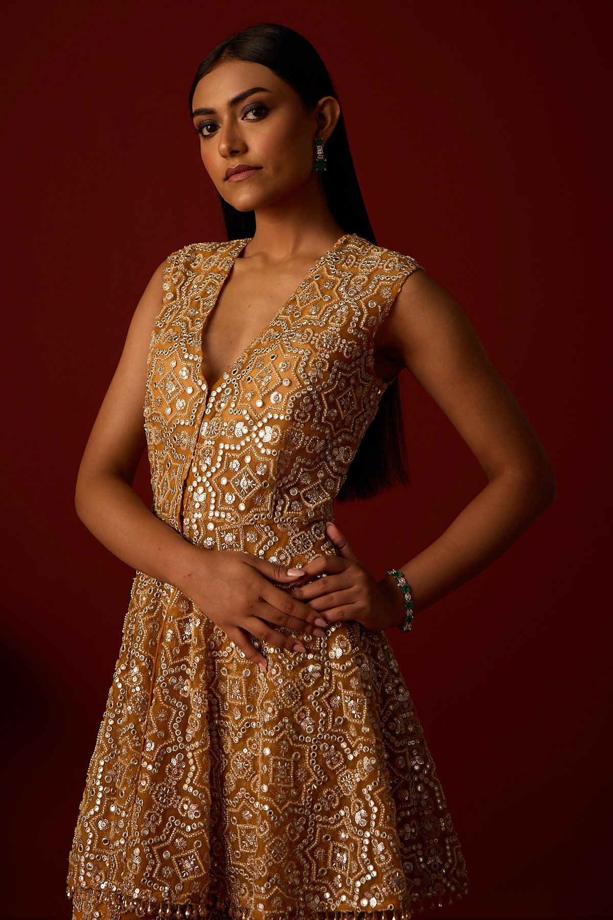 Peplum Top With Slit At Back and Hexagon Bootcut Pants