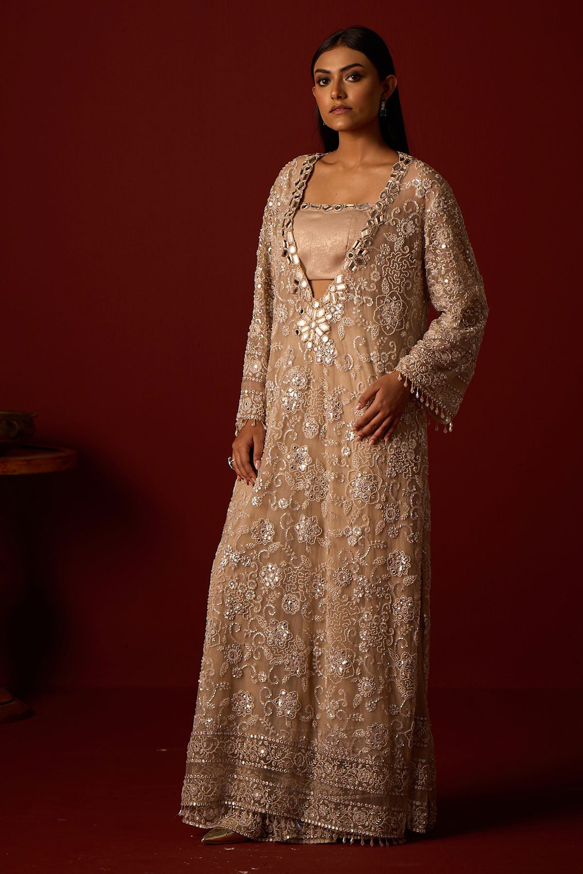 Deep V Neck Kaftan and Bustier and Palazzos