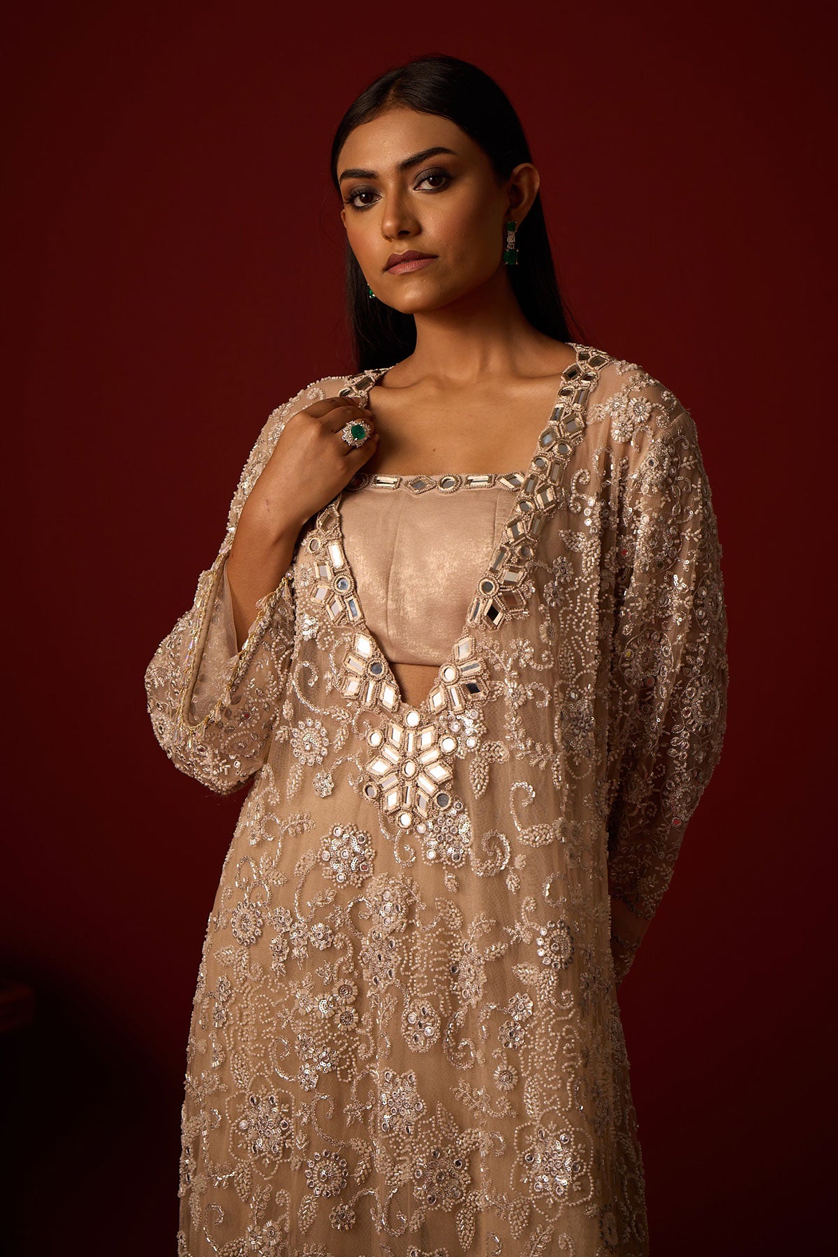 Deep V Neck Kaftan and Bustier and Palazzos