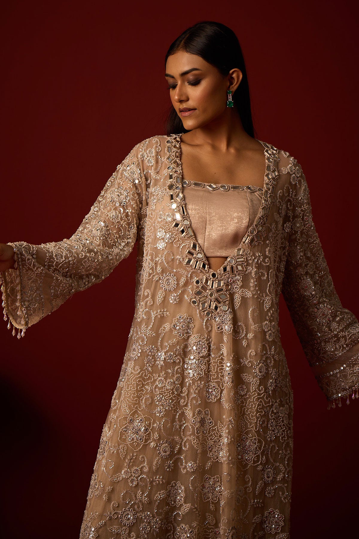 Deep V Neck Kaftan and Bustier and Palazzos