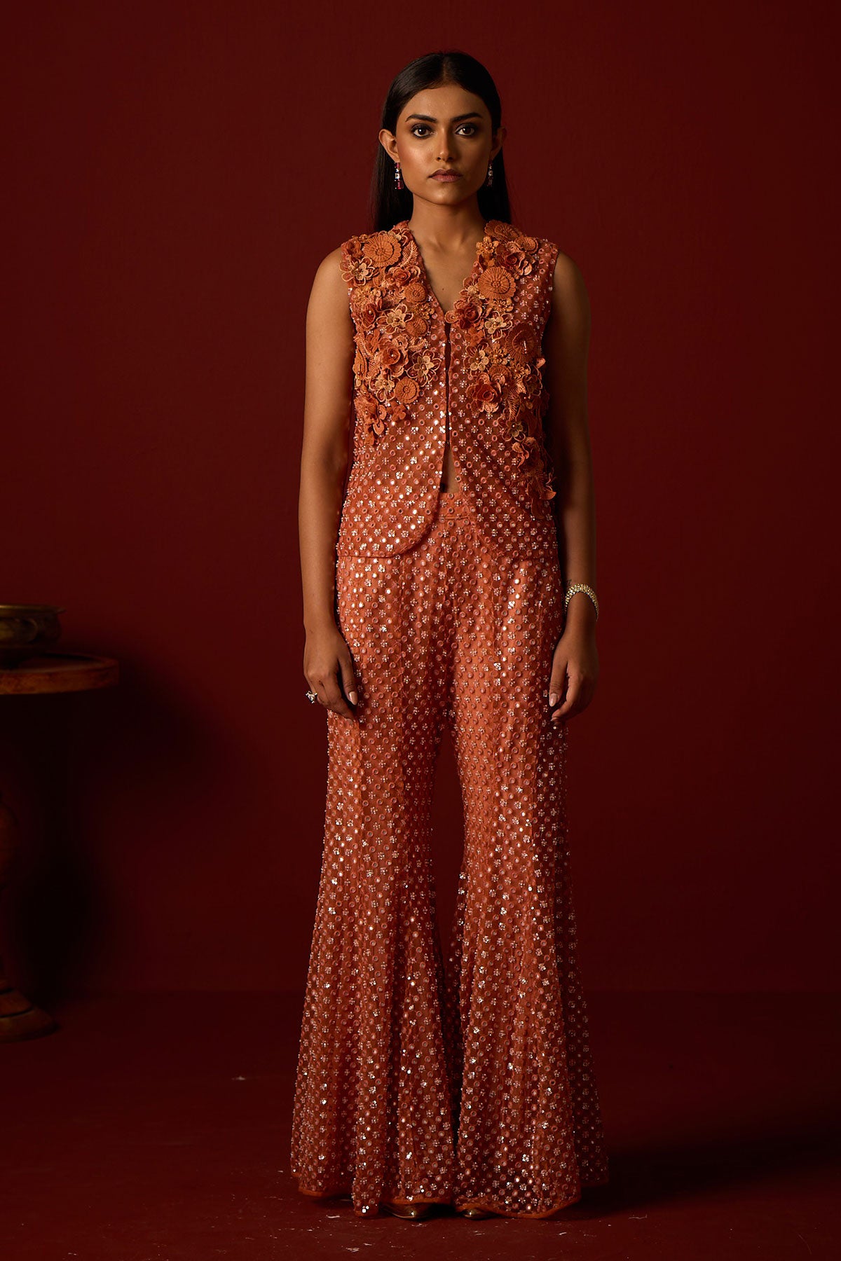 Floral Gillet and Bootcut Pants