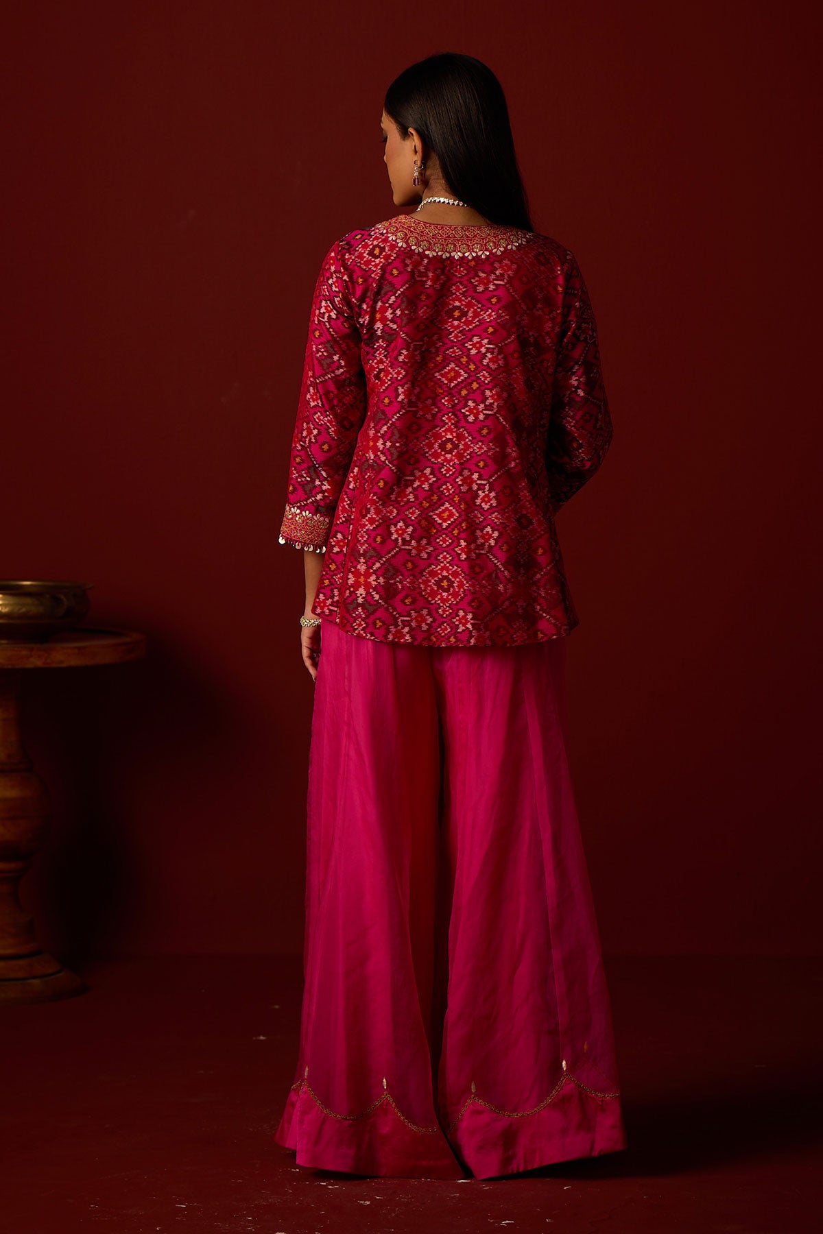 Patola Peplum Jacket With Marodiwork and Marodiwork Shararas and Crushed Dupatta