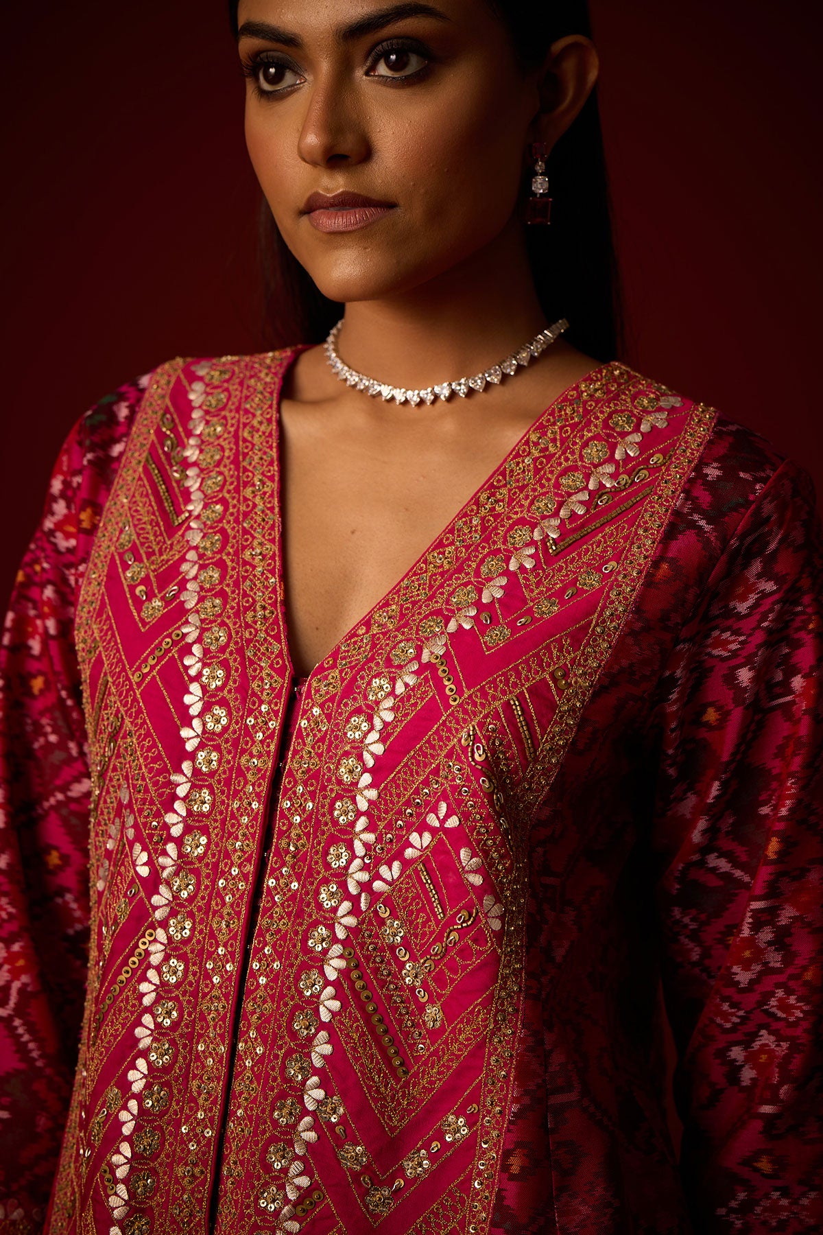 Patola Peplum Jacket With Marodiwork and Marodiwork Shararas and Crushed Dupatta