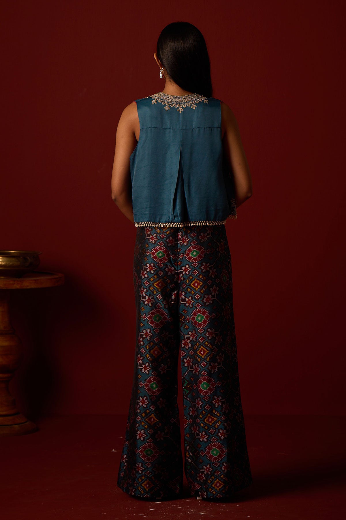 Asymmetrical Gilet and Bandeau and Patola Flared Palazzos.