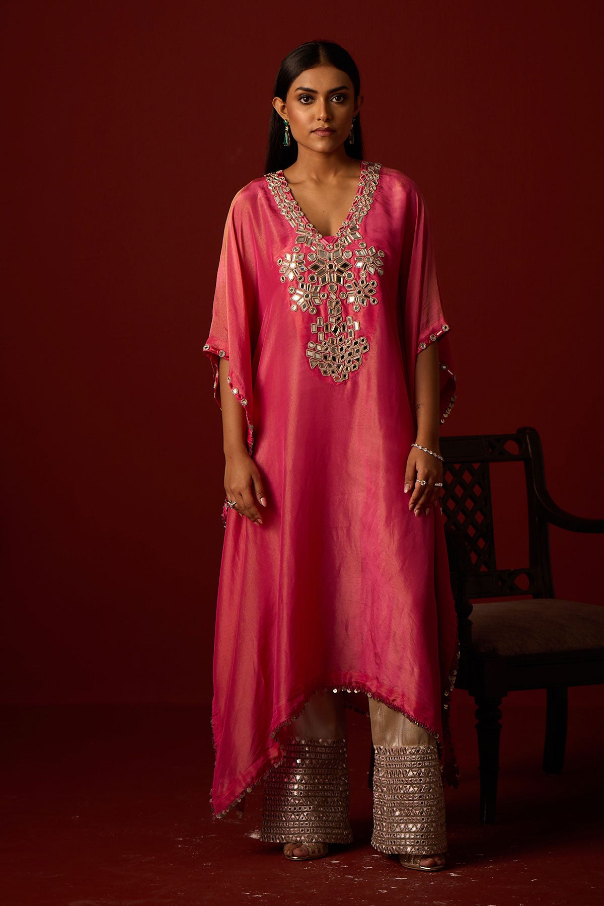 Tissue Mirror Work Kaftan and Bandeau and Brocade Mirrorwork Palazzos