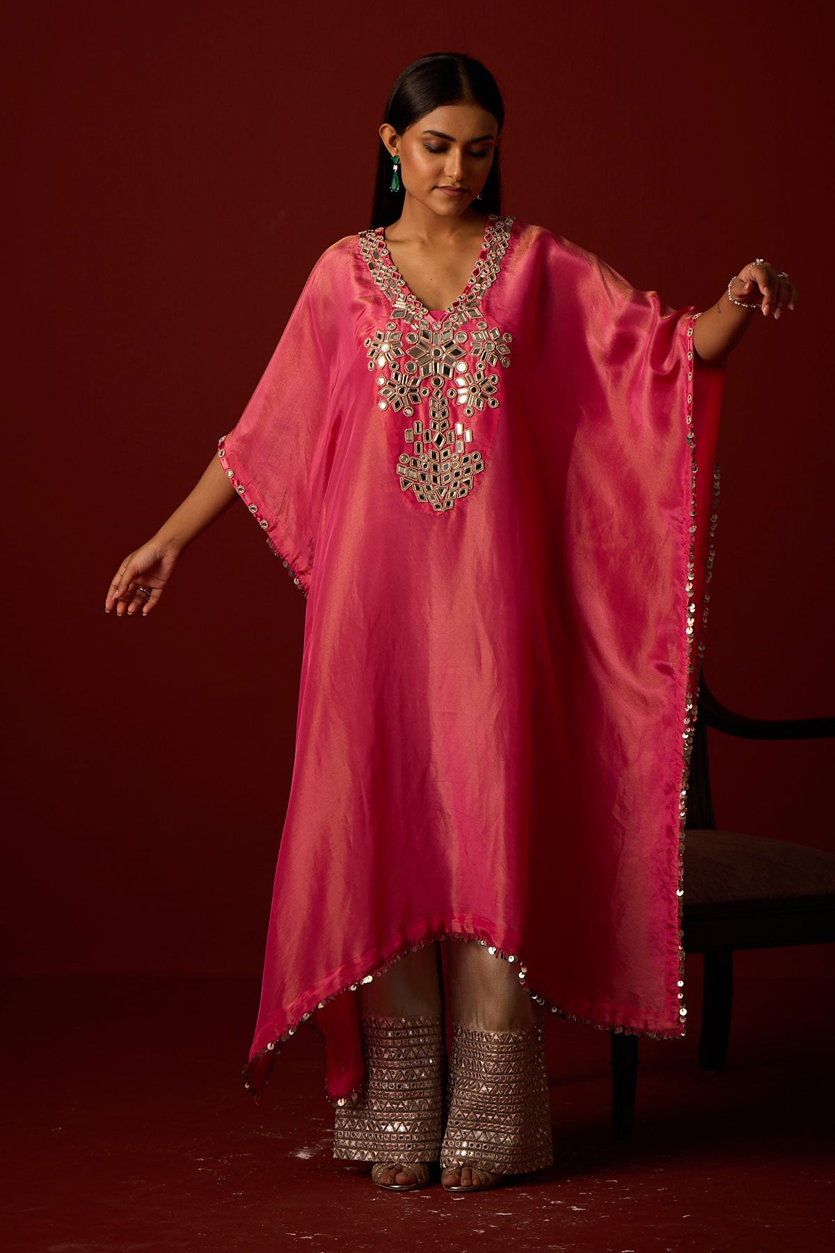 Tissue Mirror Work Kaftan and Bandeau and Brocade Mirrorwork Palazzos