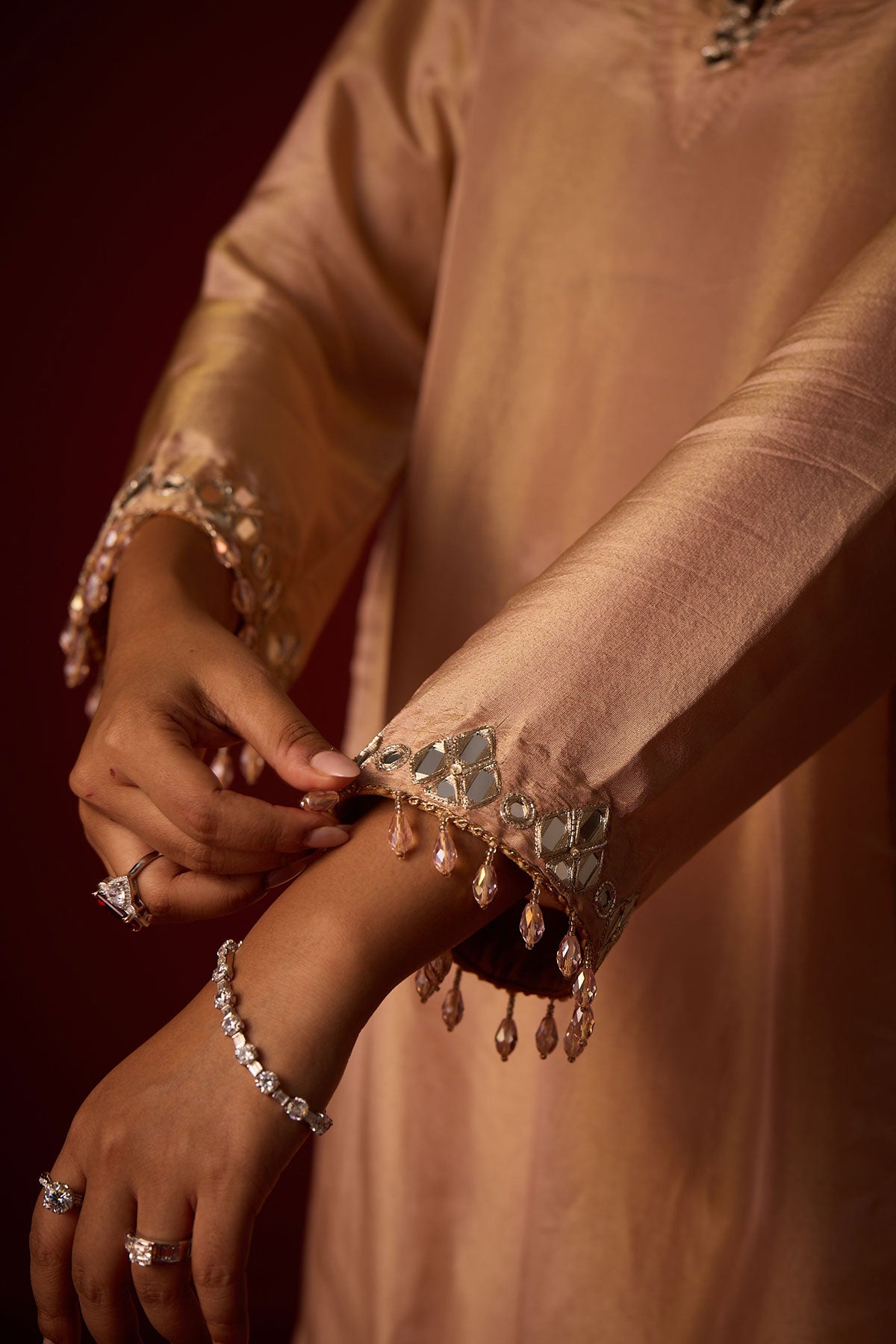 Tissue Mirror Work Hi Neck Tunic  and Bandeau and Tissue Mirror Work Palazzos