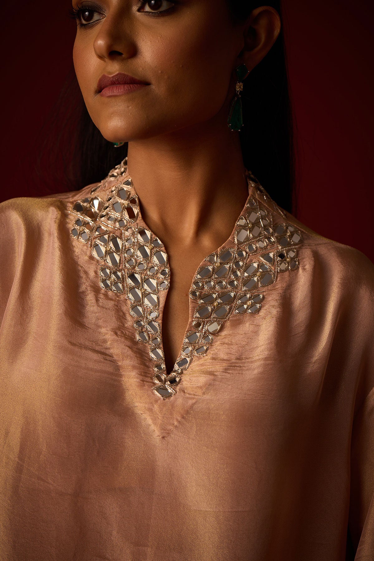 Tissue Mirror Work Hi Neck Tunic  and Bandeau and Tissue Mirror Work Palazzos