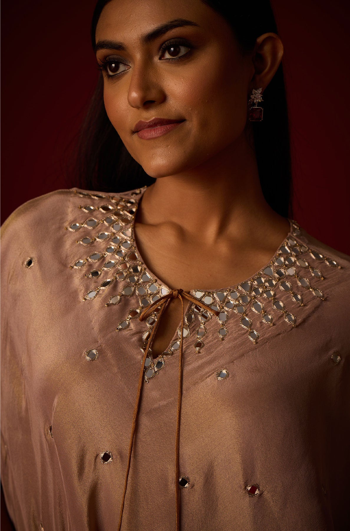 Tissue Mirror Work Round Cape and Inner and Satin Afghani Dhoti pants