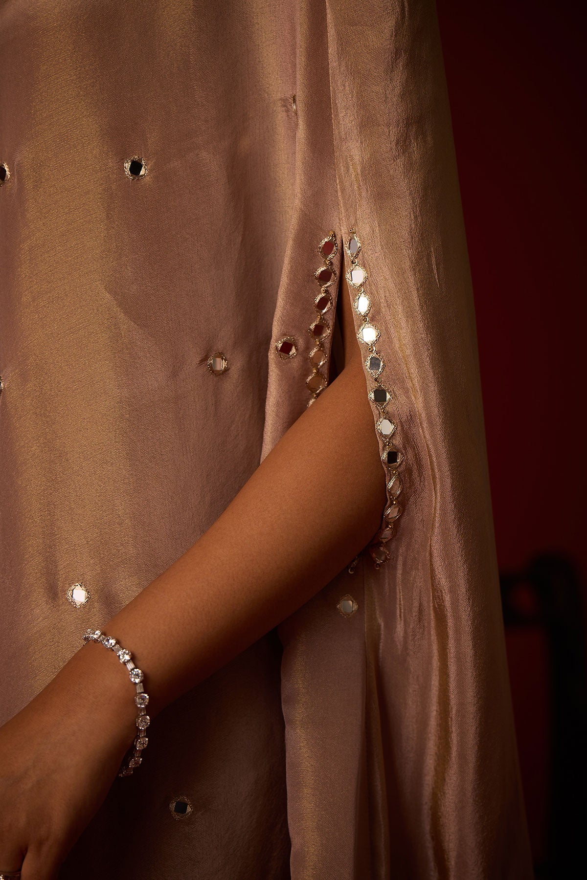 Tissue Mirror Work Round Cape and Inner and Satin Afghani Dhoti pants