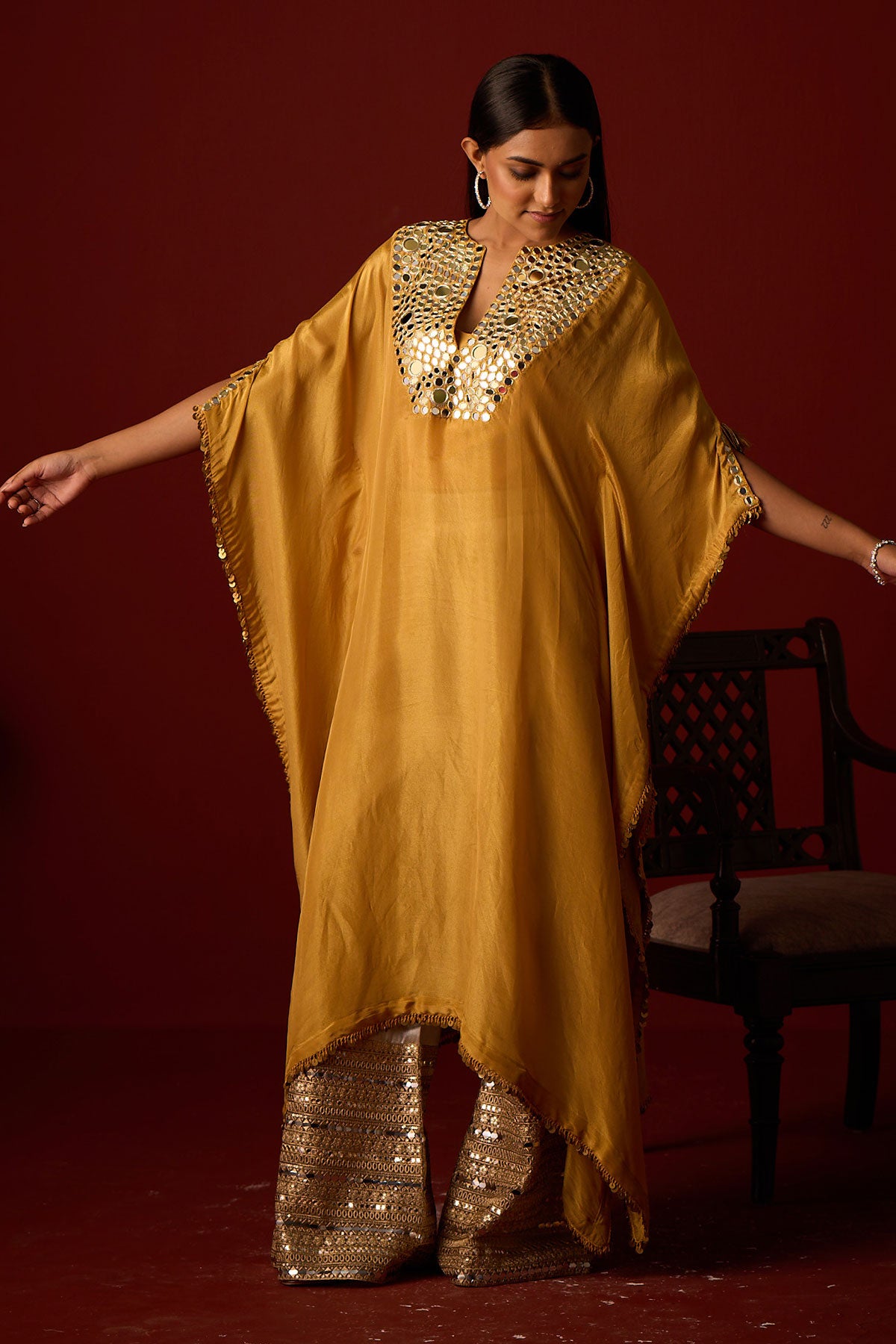 Tissue Mirror Work Kaftan  and Bandeau and Brocade Mirrorwork Palazzos