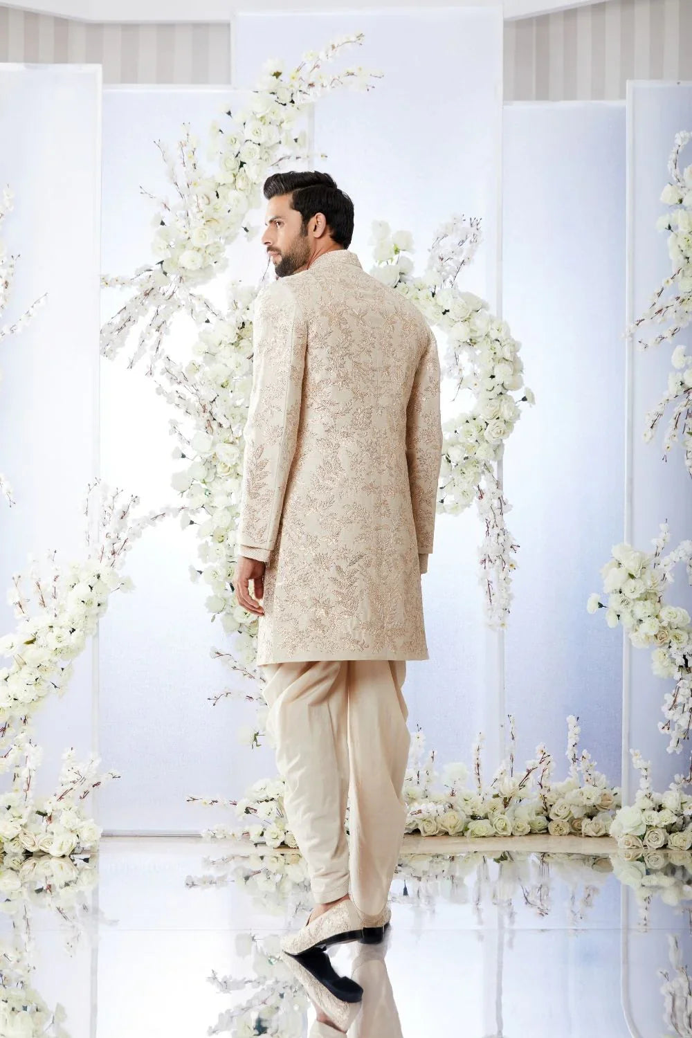 Rose Gold Sherwani w Straight Pant- Ready to Ship