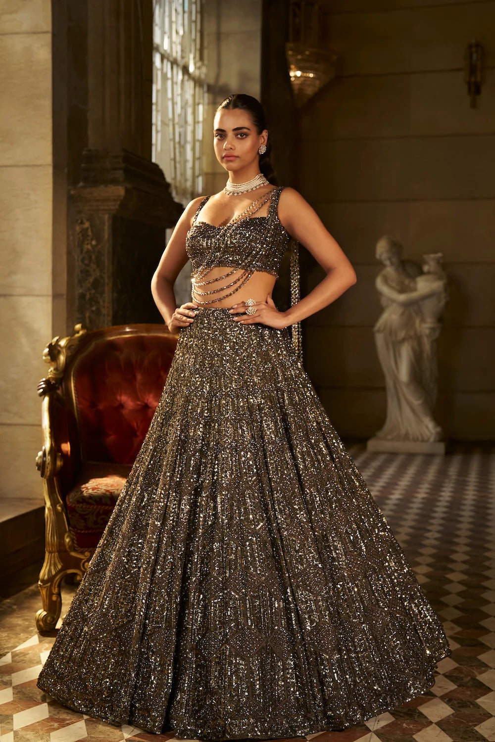 Charcoal Sequin Lehenga Set