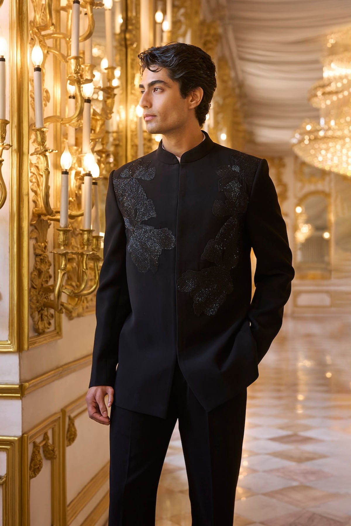 Black Embroidered Bandhgala Set