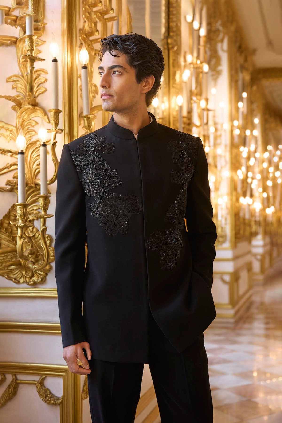 Black Embroidered Bandhgala Set