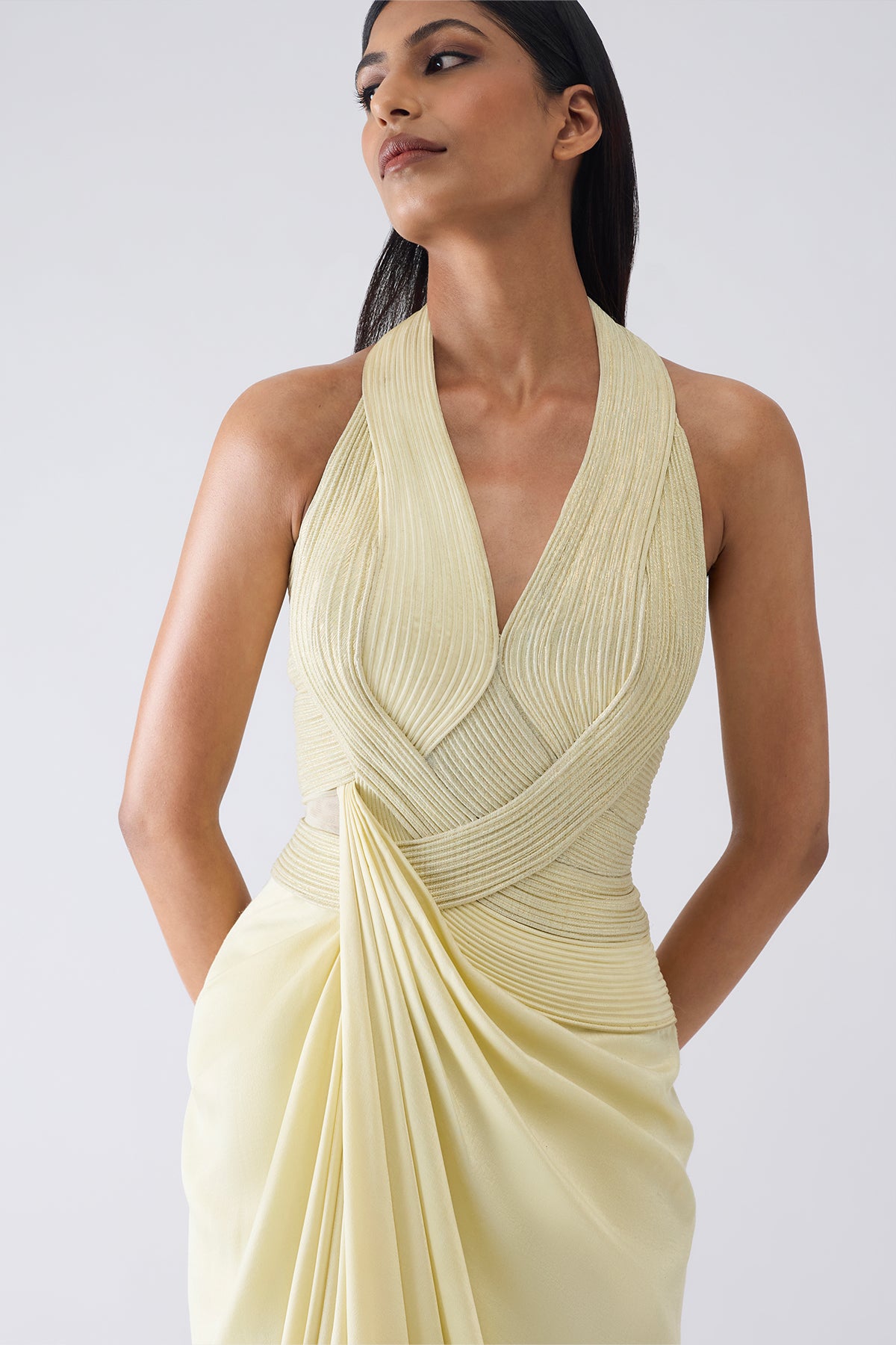 Metallic Corded Cape And Skirt With Bustier