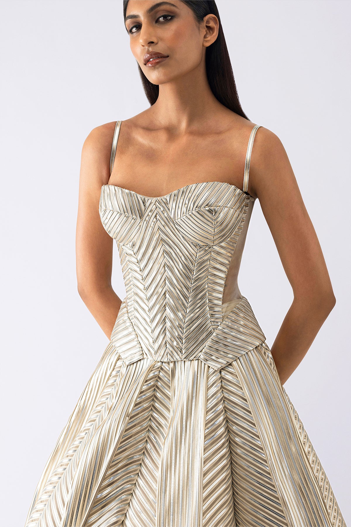Metallic Structured Corset And Skirt