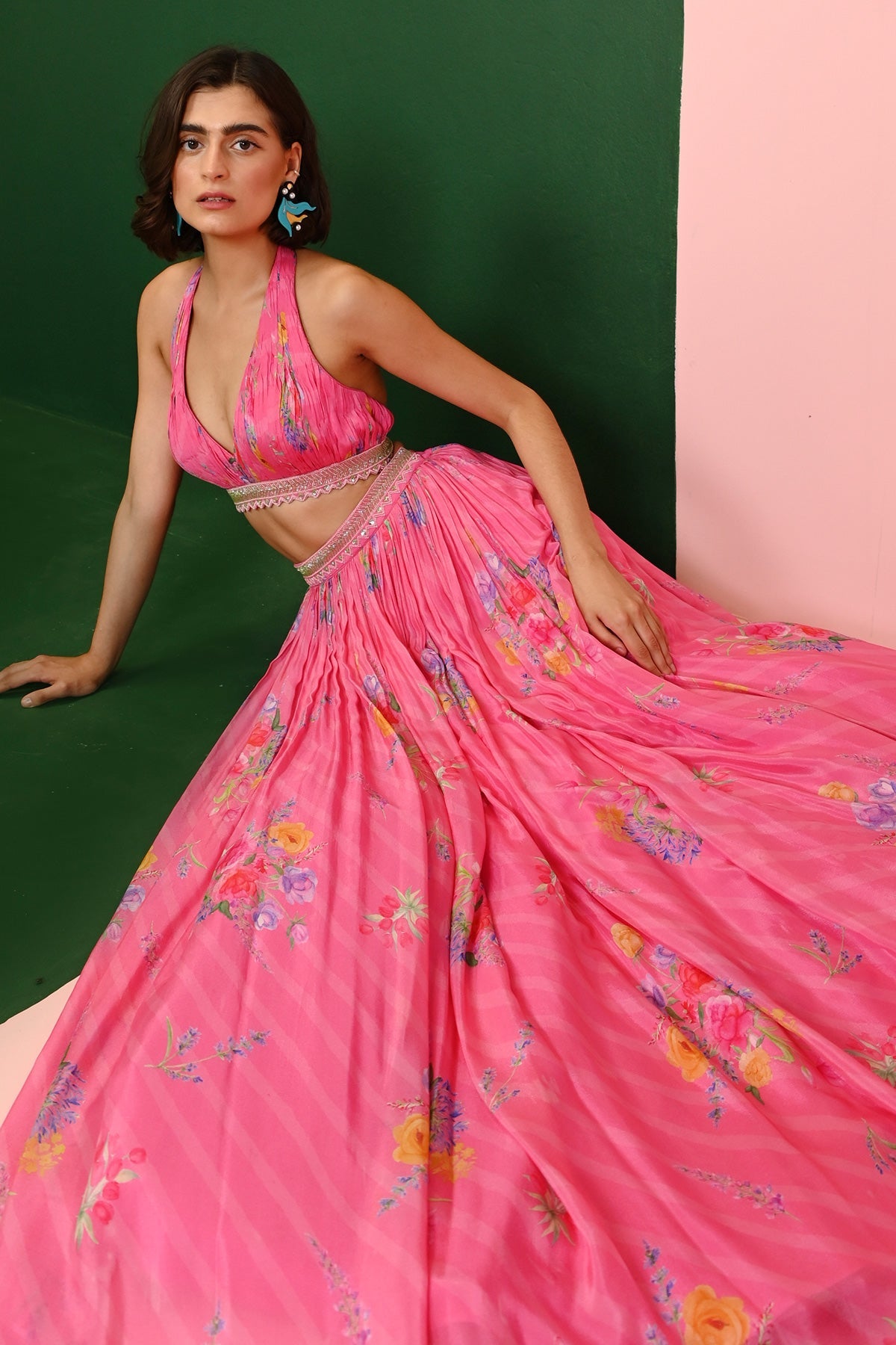 ROSETTE GEORGETTE RUSCHED HALTER SET