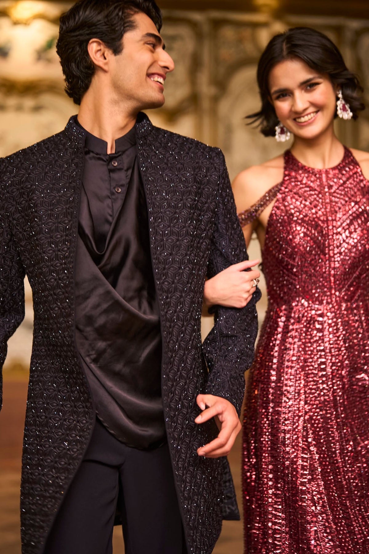 Navy Open Sherwani Set