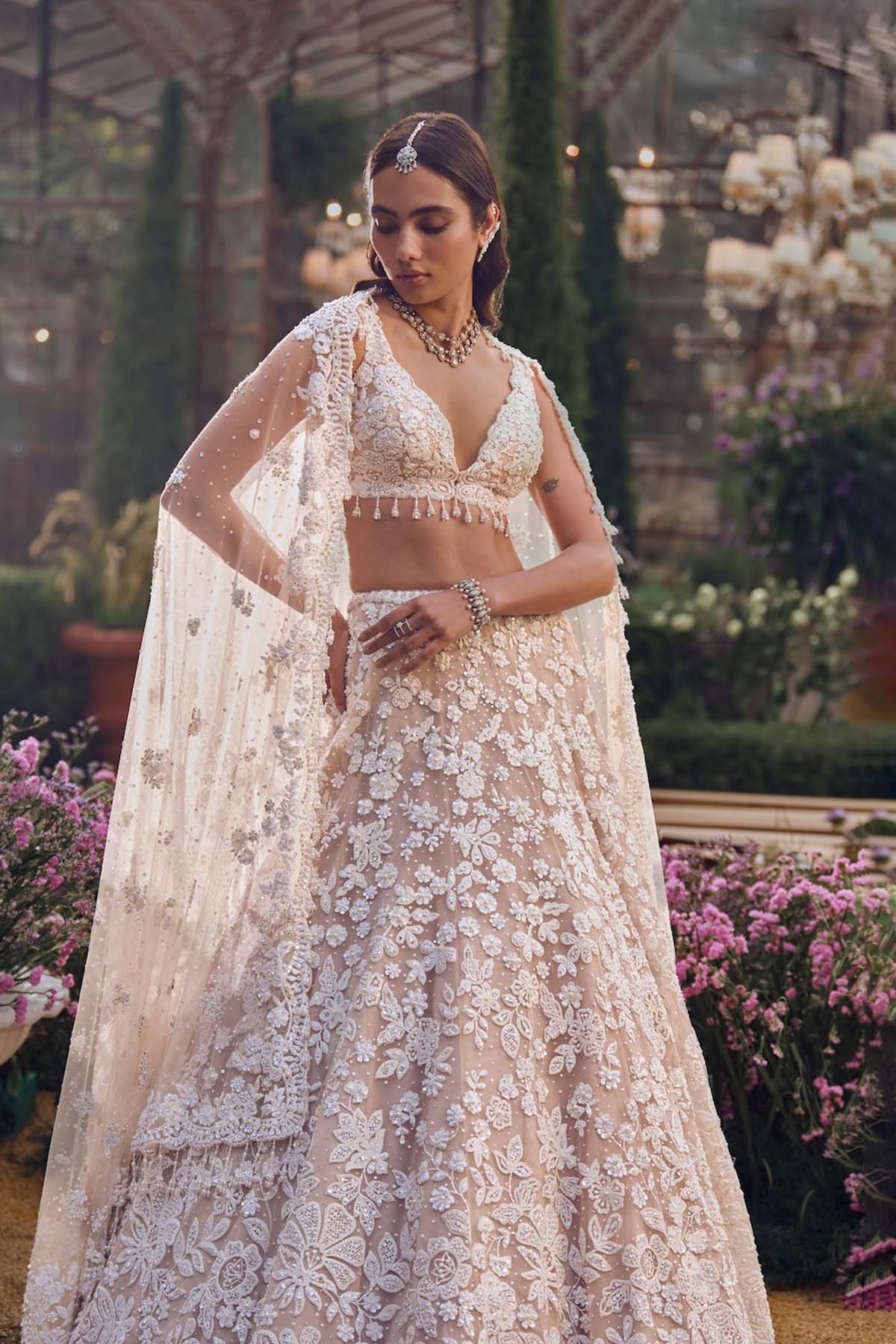 Nude Floral Lehenga Set