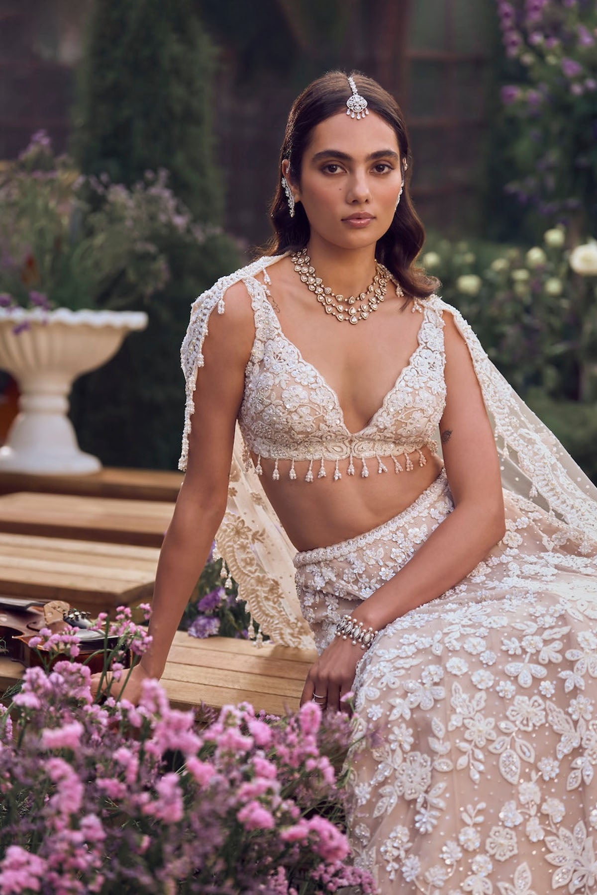 Nude Floral Lehenga Set