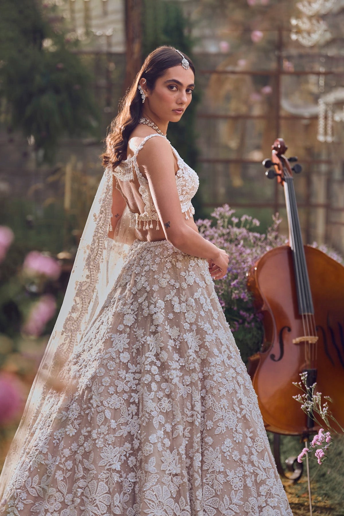 Nude Floral Lehenga Set