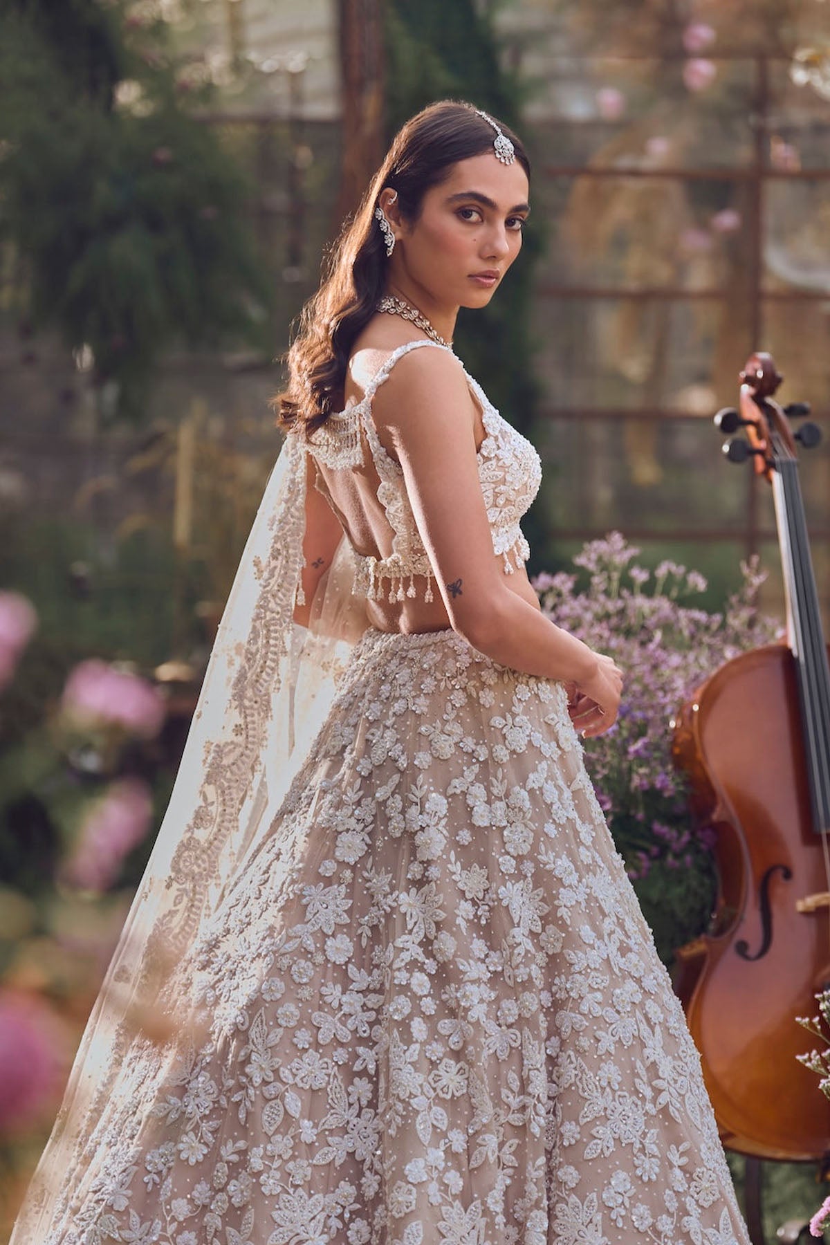 Nude Floral Lehenga Set