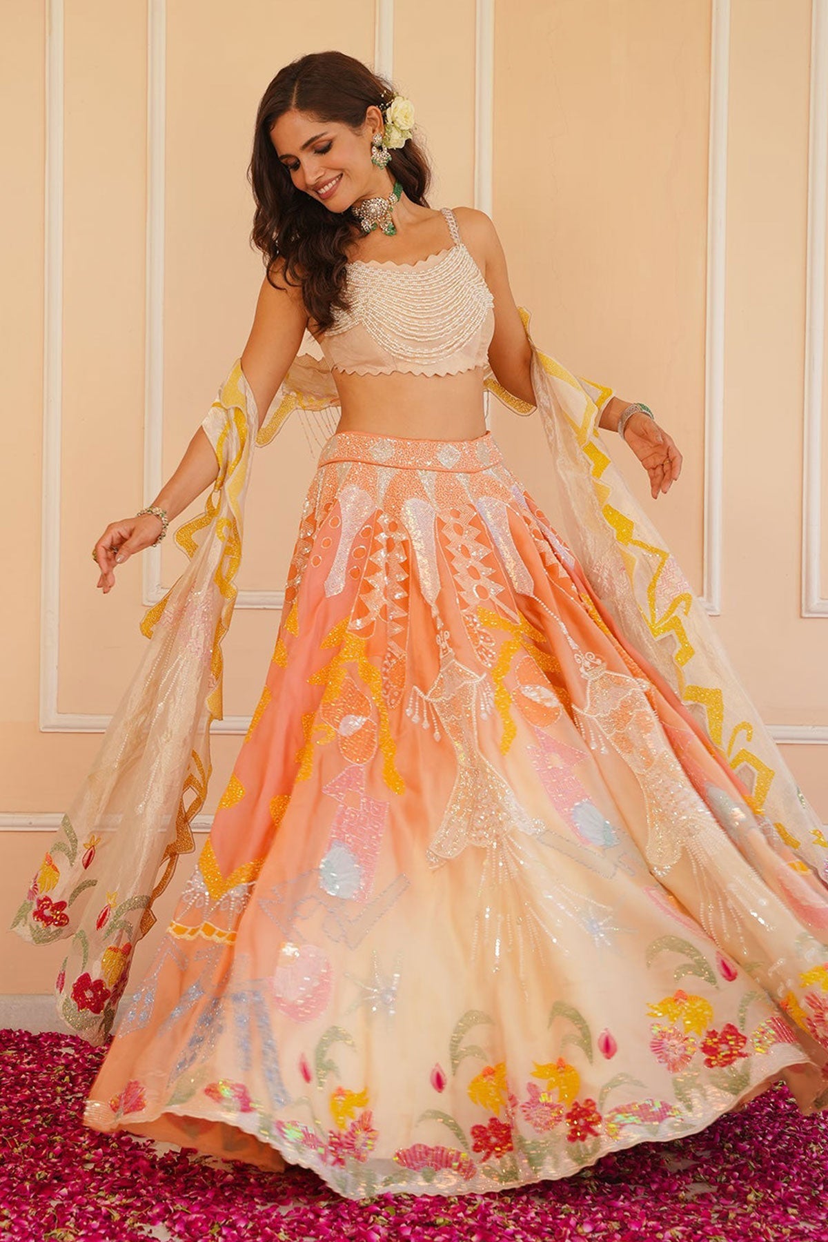 Rumi Handpainted Orange Lehenga