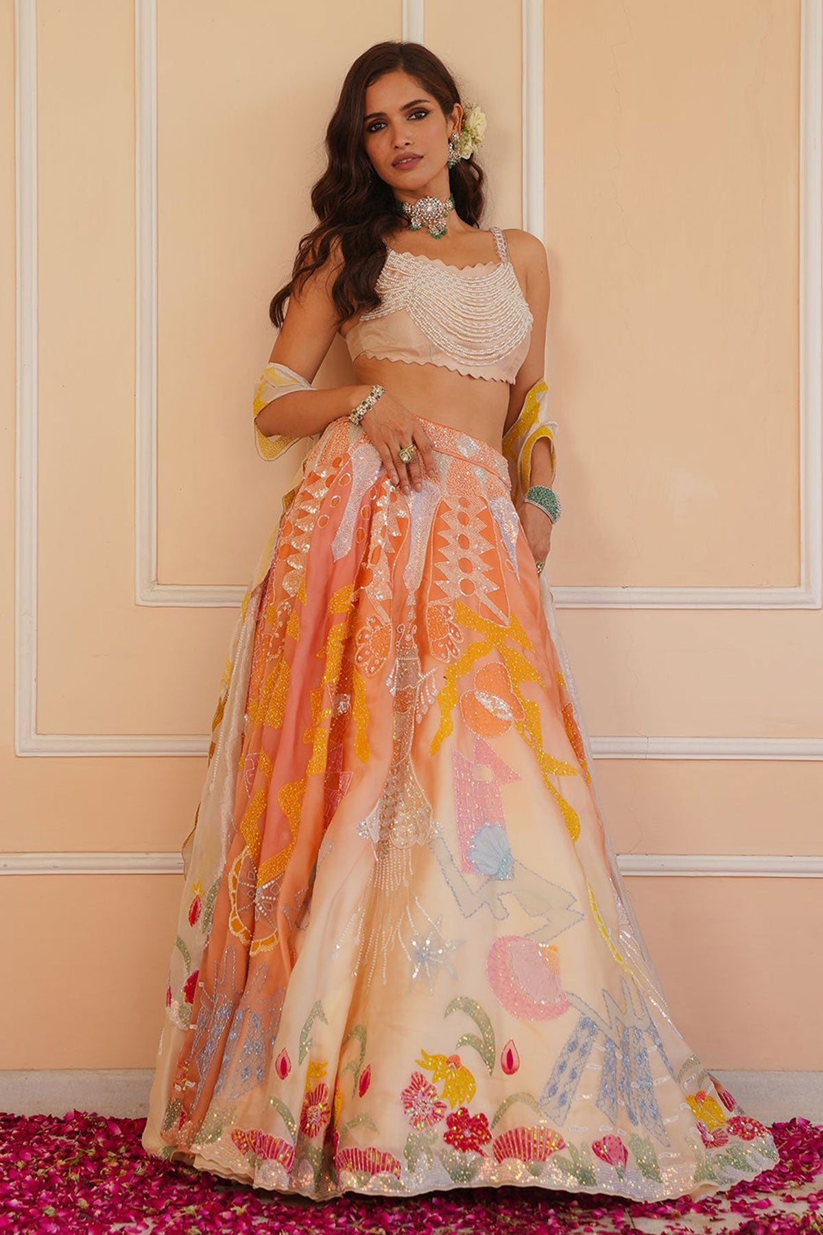Rumi Handpainted Orange Lehenga