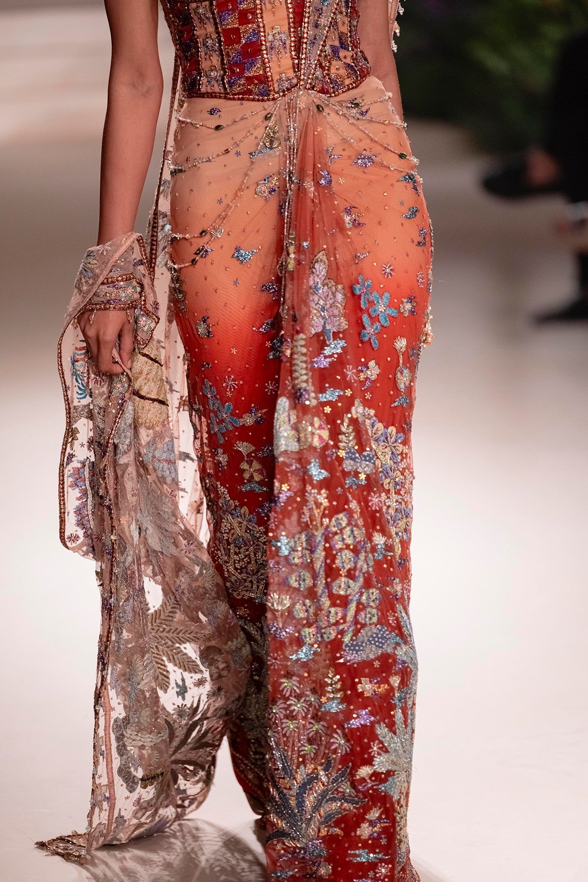 Whimrose - cantaloupe rust tulle drape saree