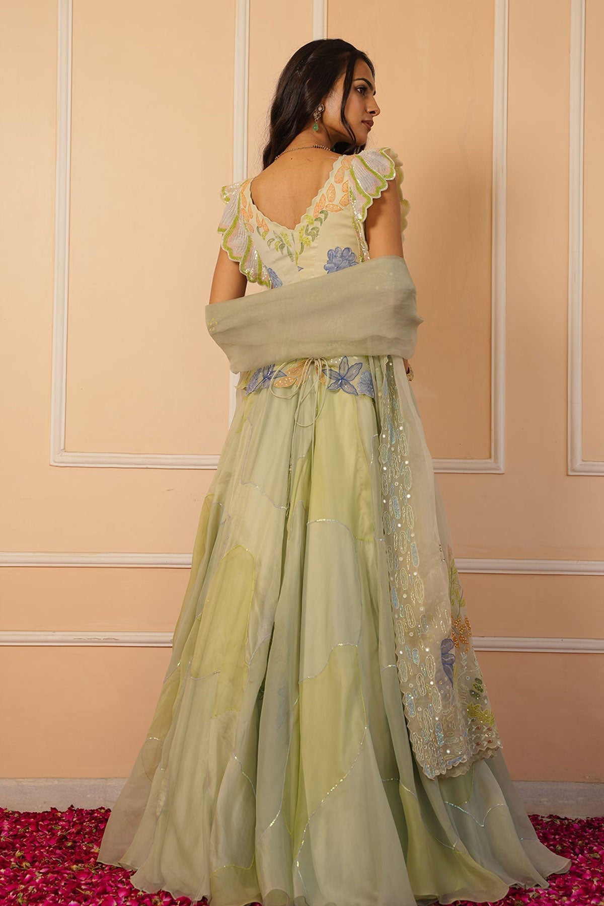 Sariyah Handpainted Green Lehenga