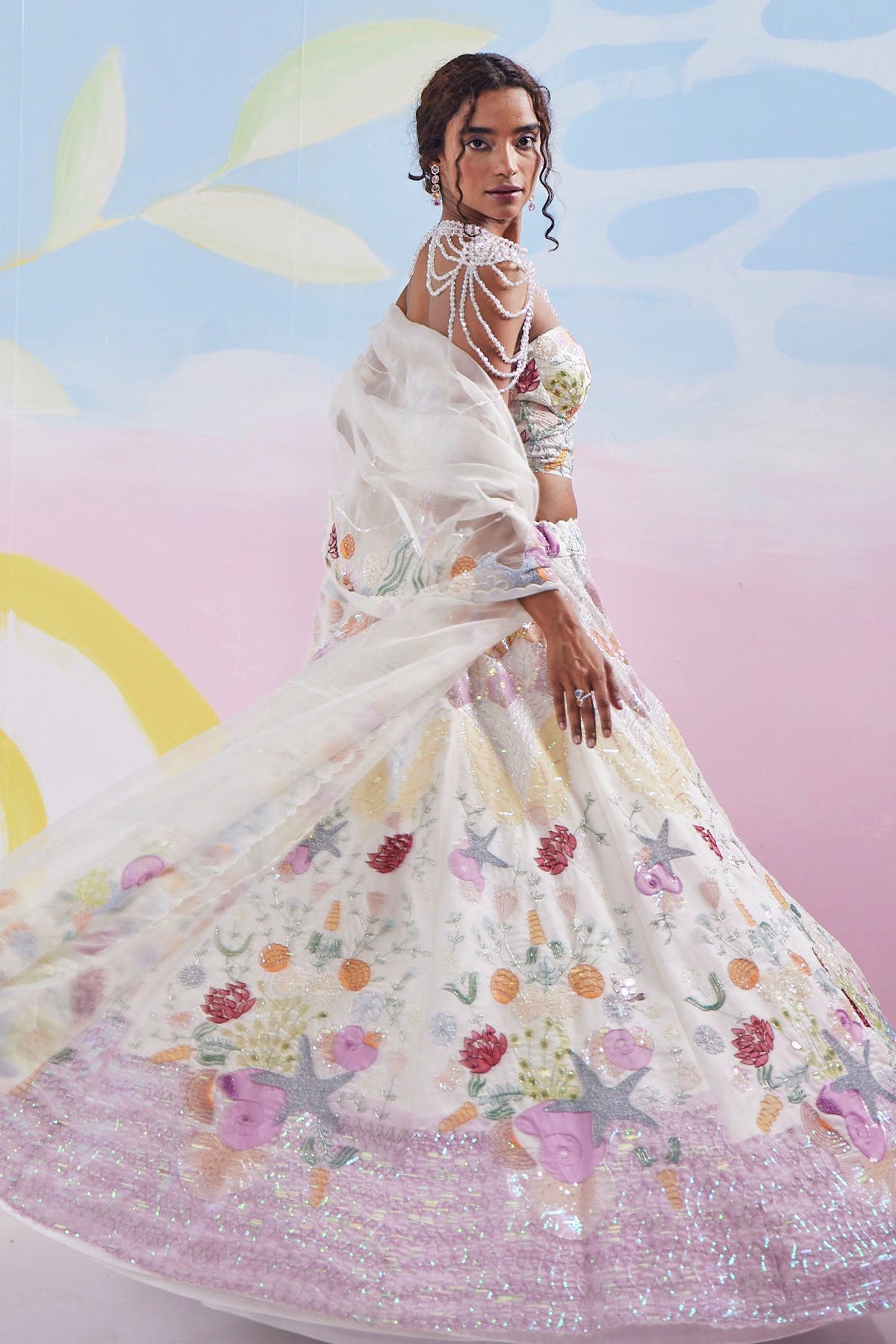 Vanilla Glow Handpainted Corset Lehenga