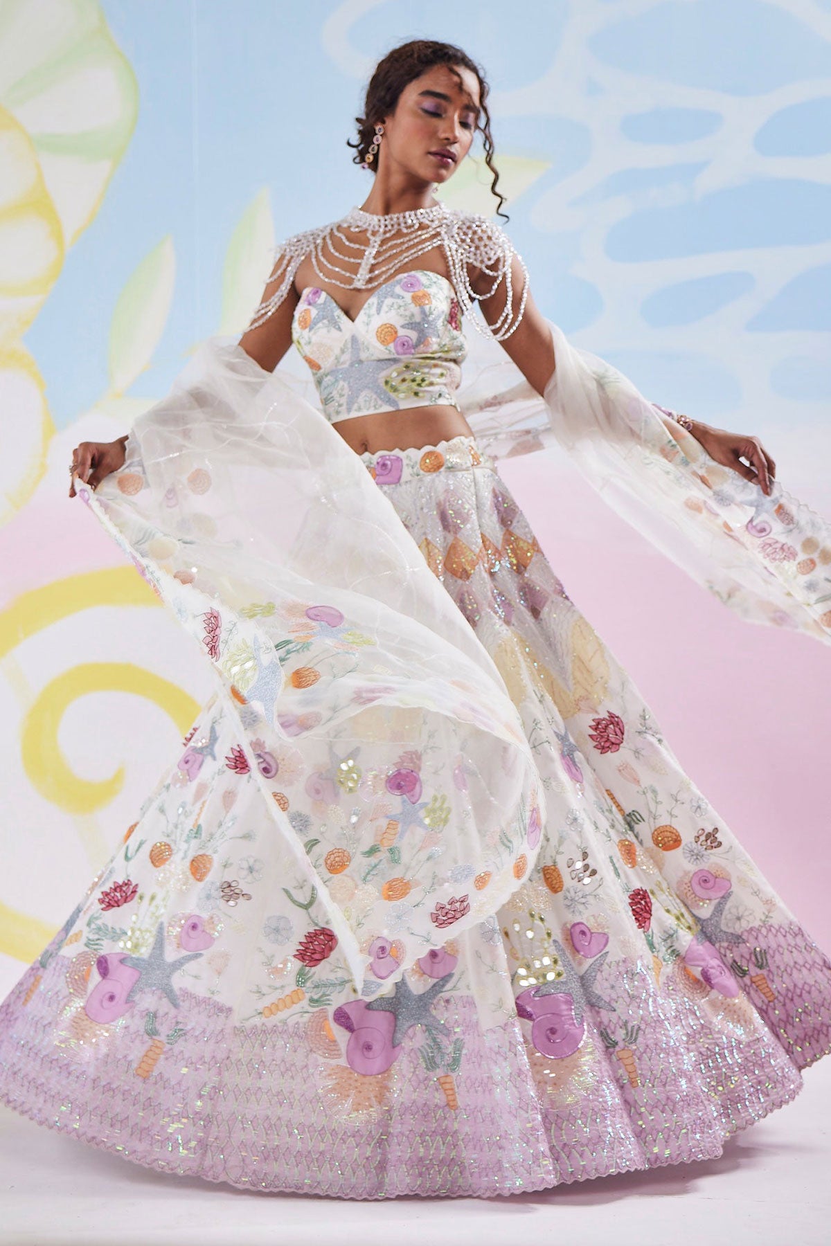 Vanilla Glow Handpainted Corset Lehenga