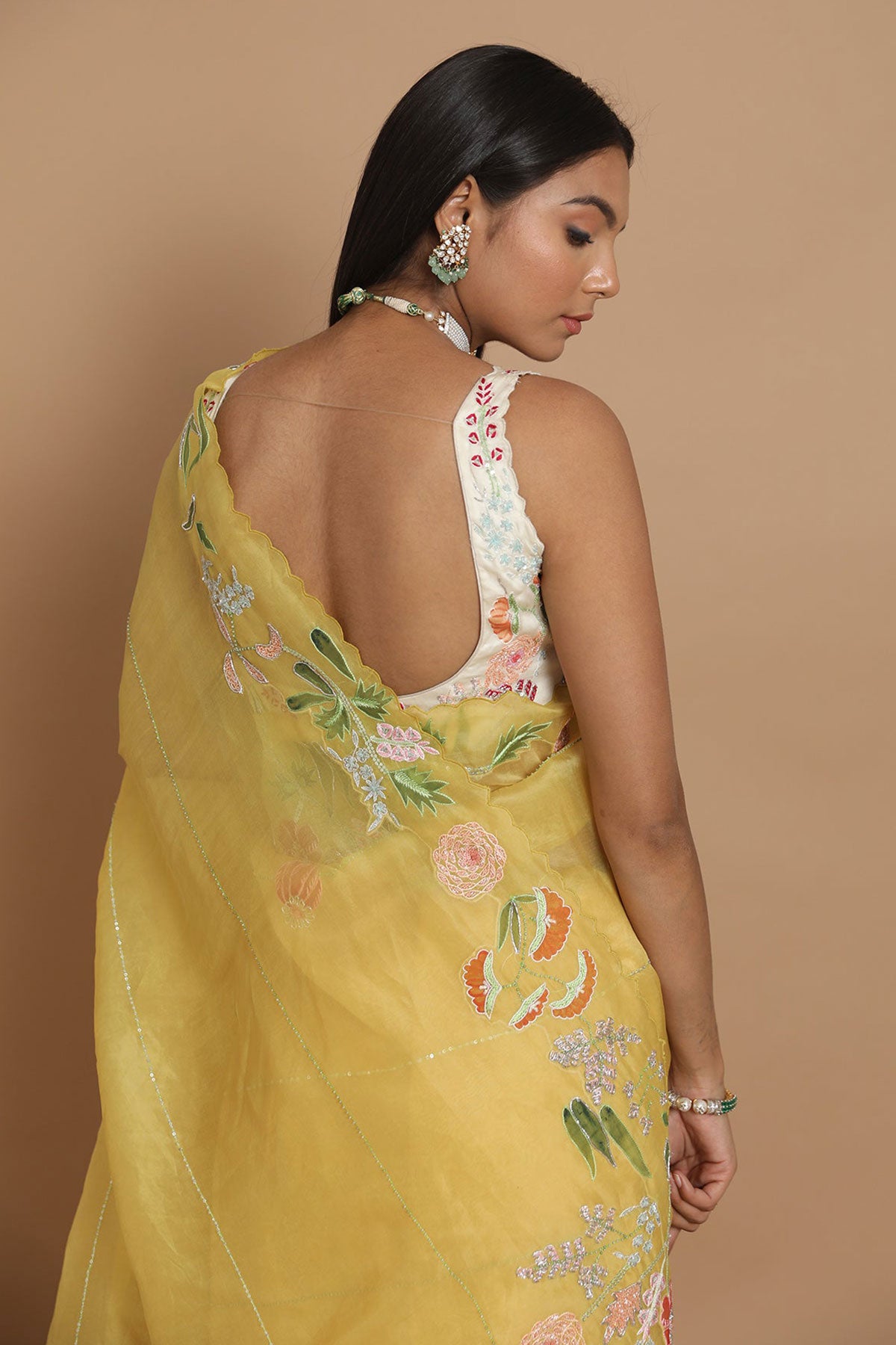 Yellow Floral Hand-Painted Saree