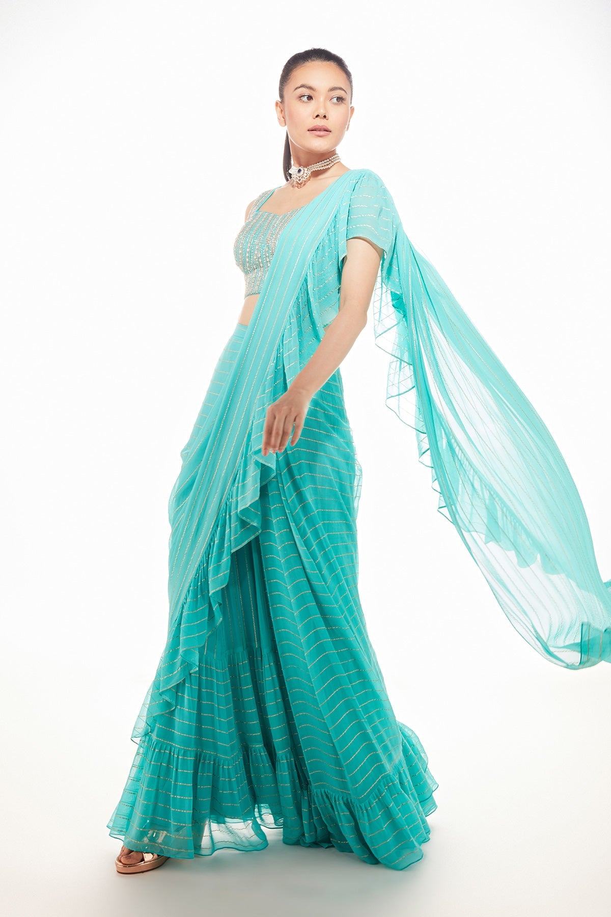 HONEY DEW RUFFLE SAREE